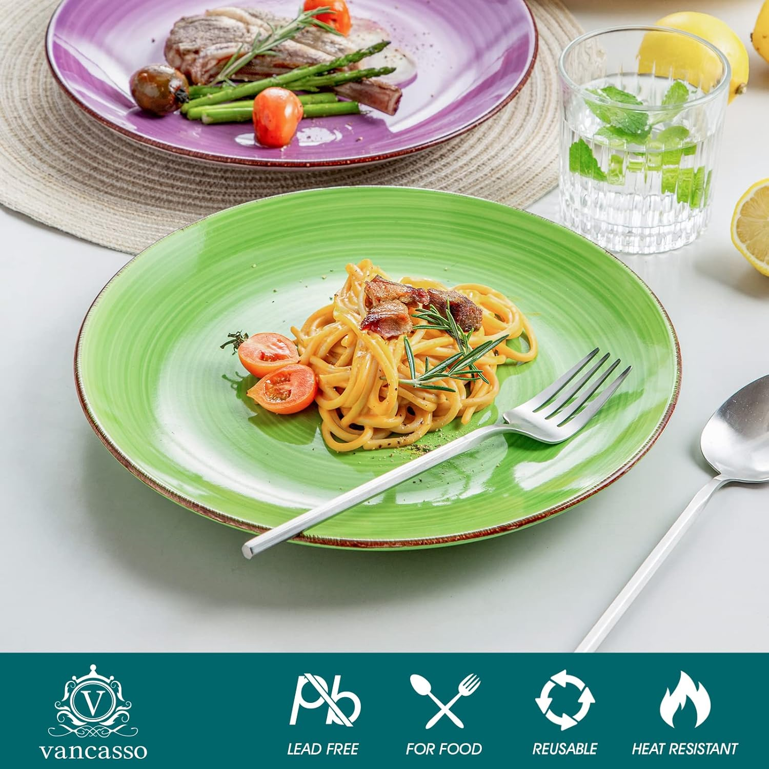 Vancasso Bonita Stoneware Dinner Plate Set for 6 People, Diameter 27 Cm Plate Set, Crockery for Dishwasher and Microwave, Pasta Plate, Breakfast Plate, Cake Plate, Warm Colour image number 2