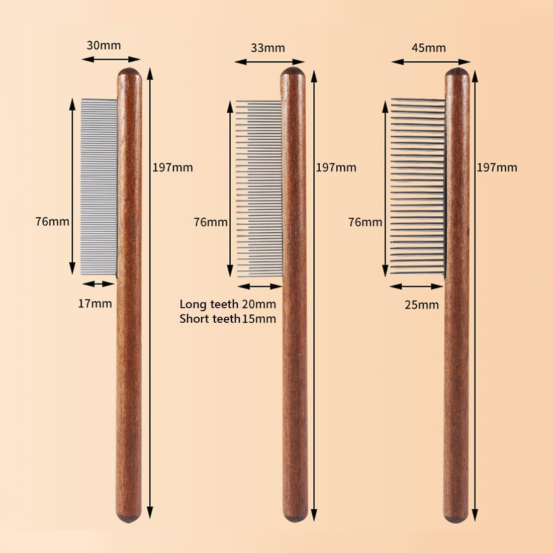 Weddhuis 3 Pieces 3 Styles Macrame Fringe Combs with Wooden Handle Stainless Steel Pet Care Combs for DIY Macrame for Removing Tangles image number 5