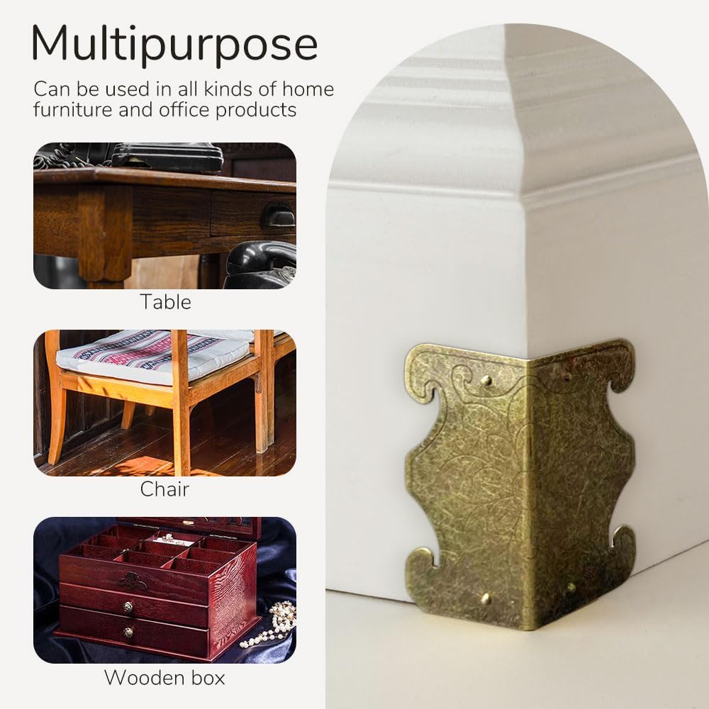 Skiffers Baseboard Corner Protectors, Skiffer Skirting Board Corner Protector, Solid Brass Skirting Board Corner Protectors, Vintage Metal Corner Protector Decorative Protector Cover (Bronze, 12PCS) image number 5