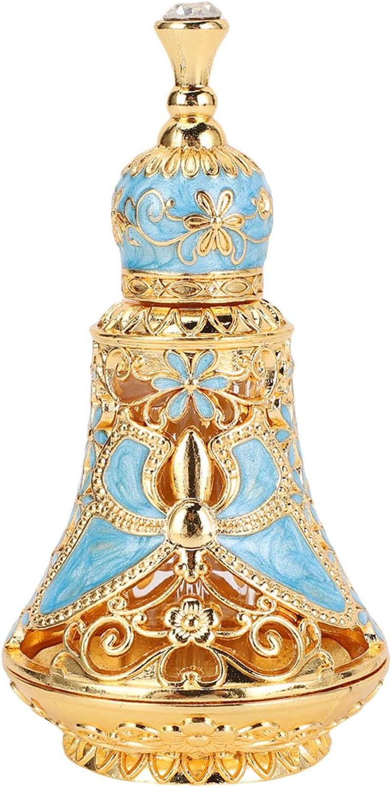 Haofy Pattern Vintage Refillable Perfume Bottle Middle Eastern Style Oil Bottle, Zinc Alloy Material Suitable for Essential Oils, Fragrances, Liquid Cosmetics Vintage Perfume Bottle (Gold+Green)