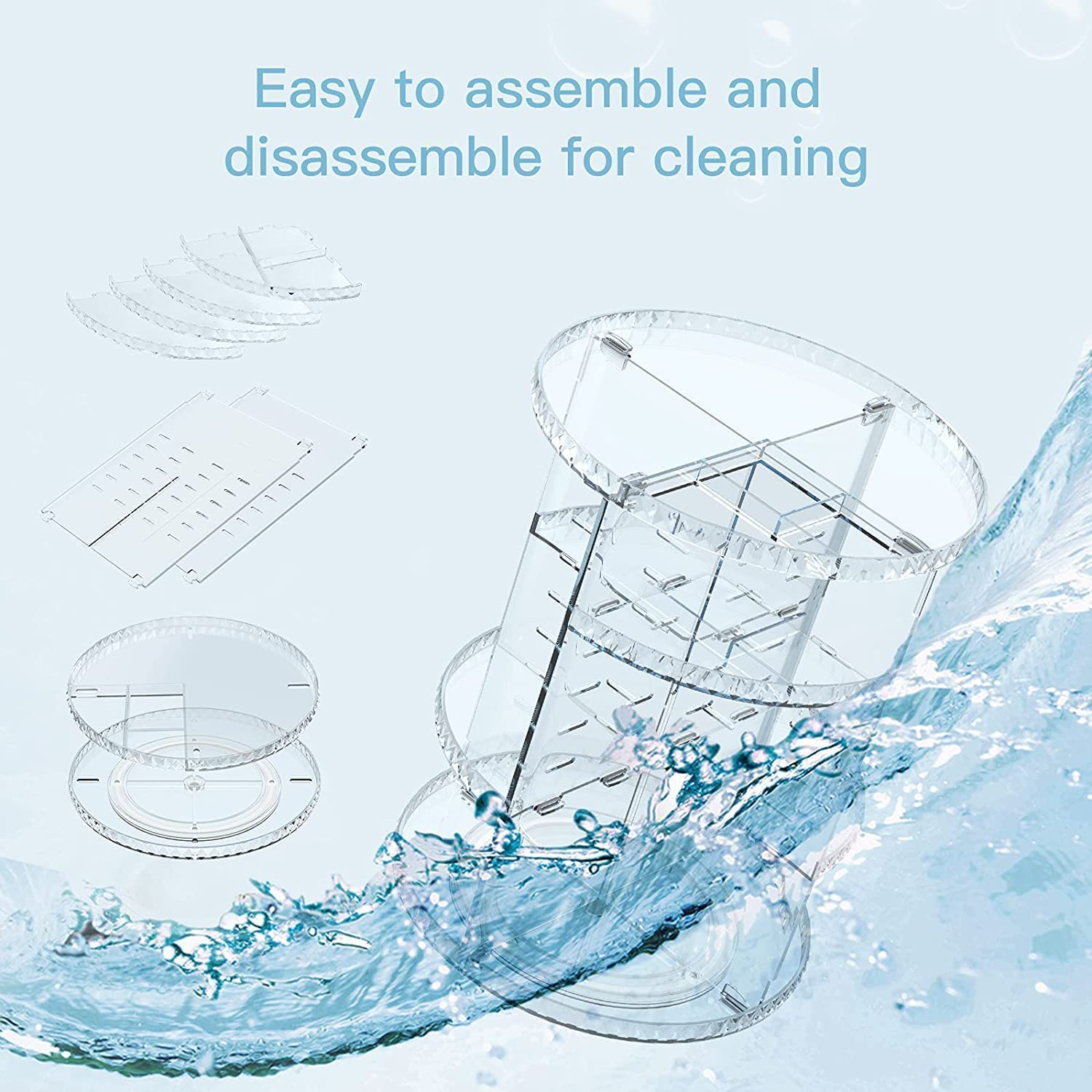 Makeup Organizer 360 Degree Rotating, Adjustable Makeup Display Case, Large Capacity, Fits Jewelry, Makeup Brushes, Lipsticks and More, Perfect Makeup Organizer on the Dresser (Clear) image number 4