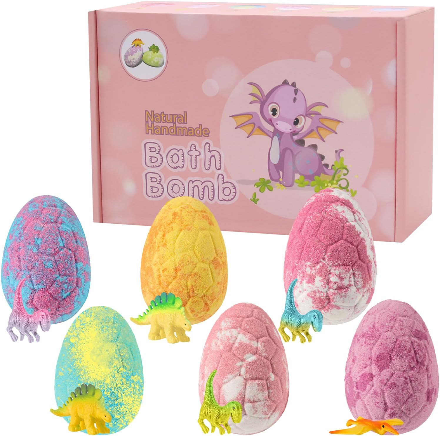 Bath Bombs with Surprise Toy Inside, 6 Pack Dino Egg Organic Bath Bomb with Dinosaur Toys, Bubble Bath Bombs Ball Kit for Birthday Toy Gifts (Pink Box) image number 5