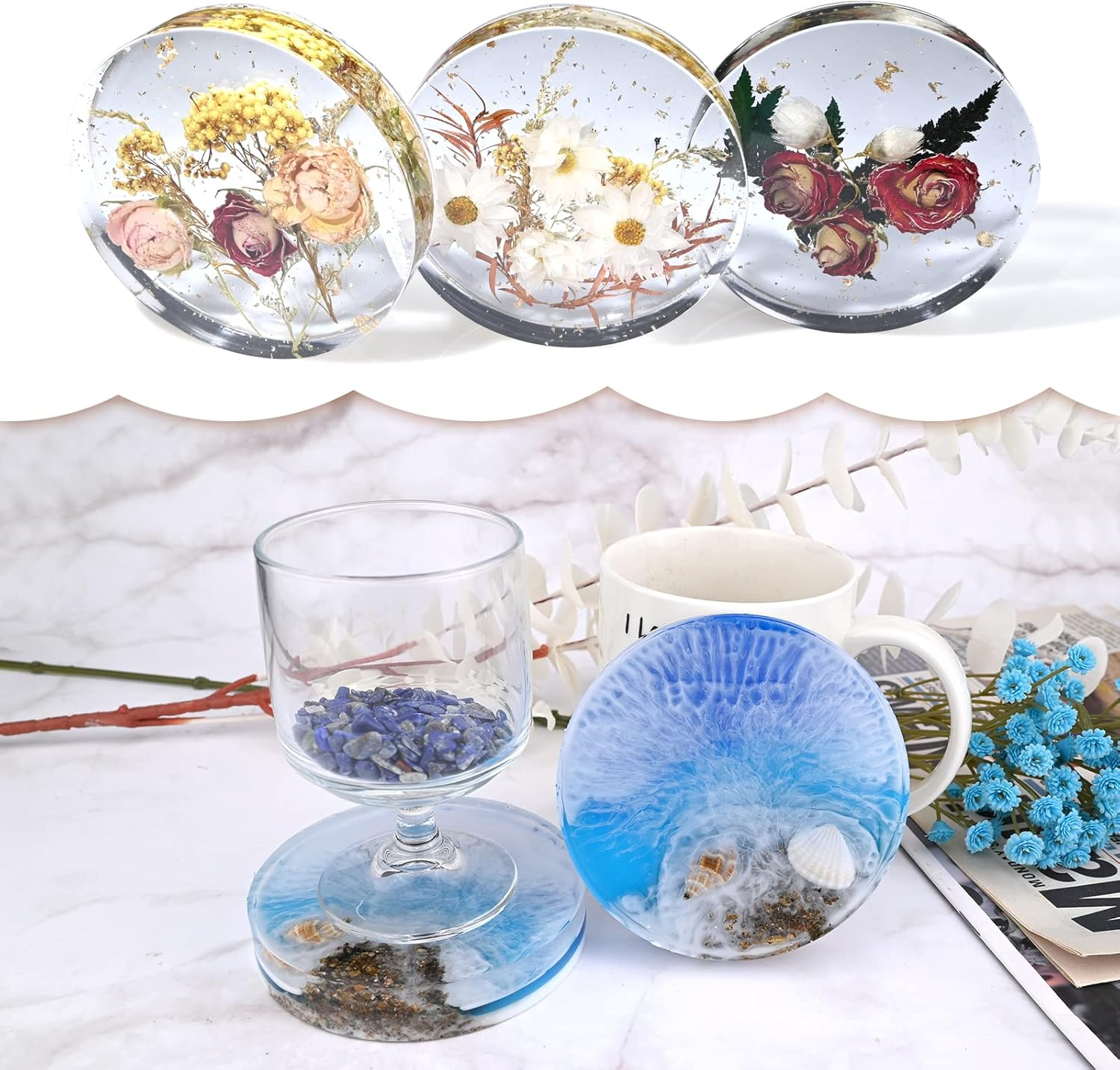 Actvty round Coaster Resin Molds, 6 Cavity Coaster Silicone Molds for Epoxy Resin, Deep Coaster Molds for Flower Bouquet Preservation, DIY Custom Coasters, Resin Craft image number 2