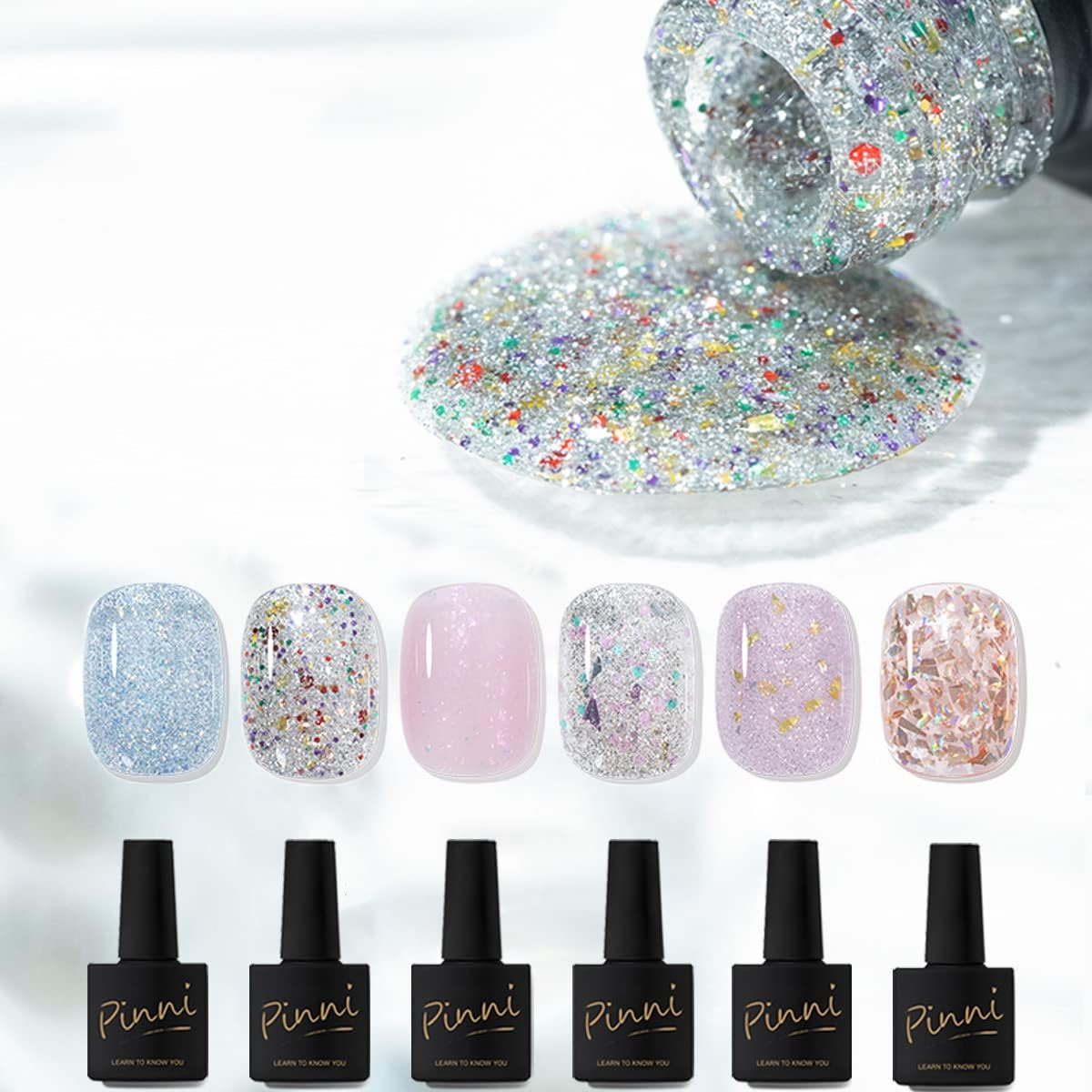 PINNI Pink Fairy Opal Glitter Gel Nail Polish Glitter Nail Polish UV Gel Polish Shimming White Nail Gel Polish Glimmer Shiny Nail Gel Nail Semi-Permanent Varnish