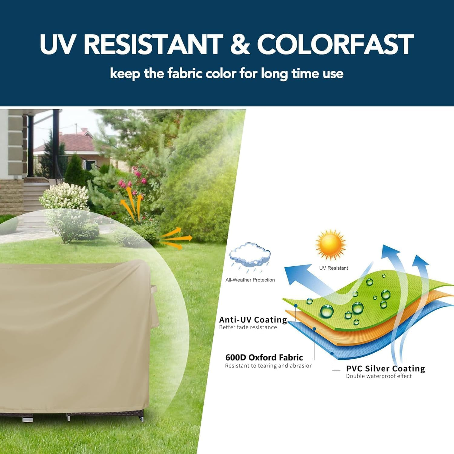 600D Patio Furniture Covers, 100% Waterproof Patio Table Cover, Heavy Duty Oxford Cloth Outdoor Table Cover, with Handles, Vents and Buckles, Uv-Resistant (242*162*100Cm)