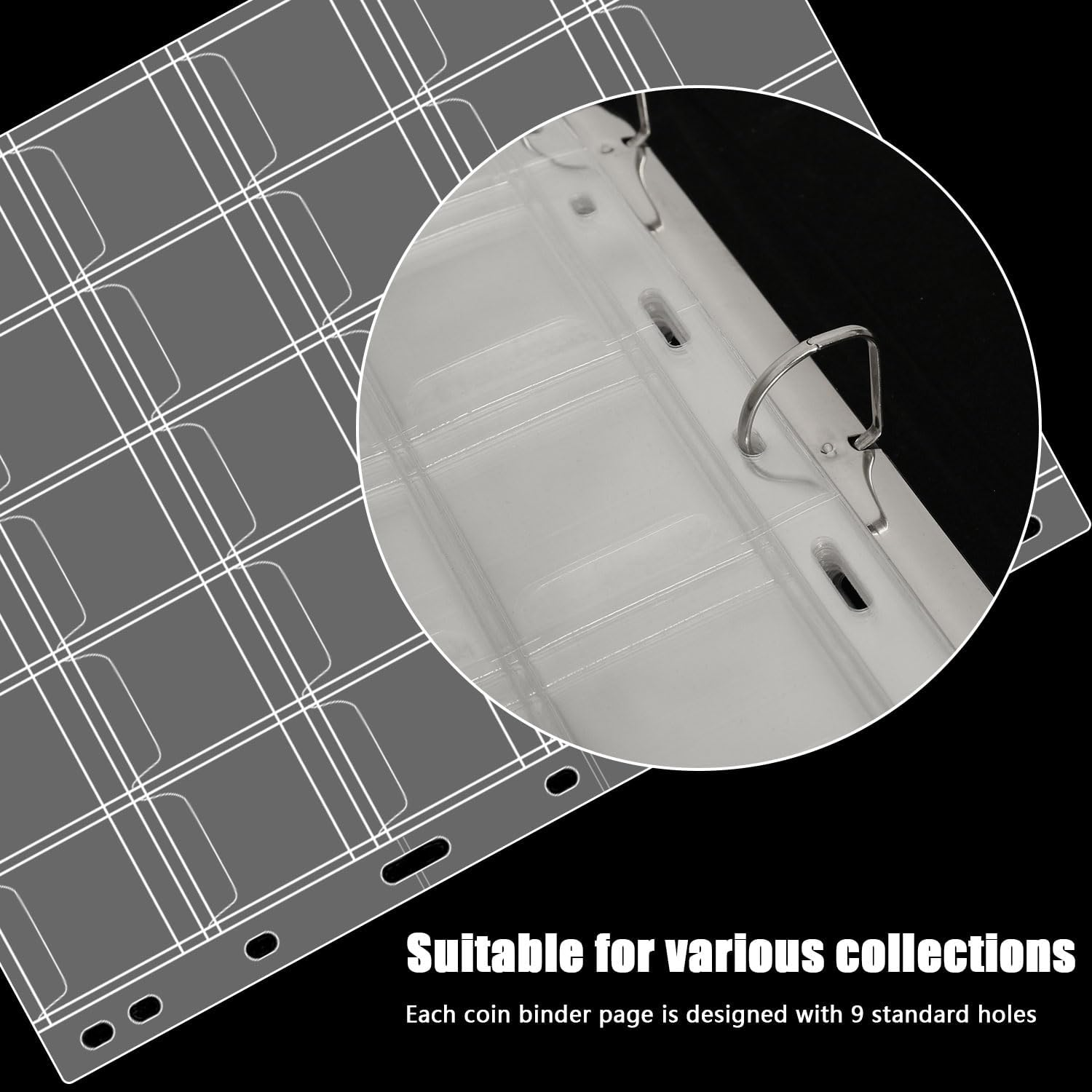 30-Pocket Coin Collection Pages, Coin Collection Supplies Standard 9-Hole Binder Compatible Coin Binder 3.5X3.5Cm Pocket Size Coin and Stamp Collecting Supplies (30Pocket,3.5X3.5Cm,15 Sheet) image number 5