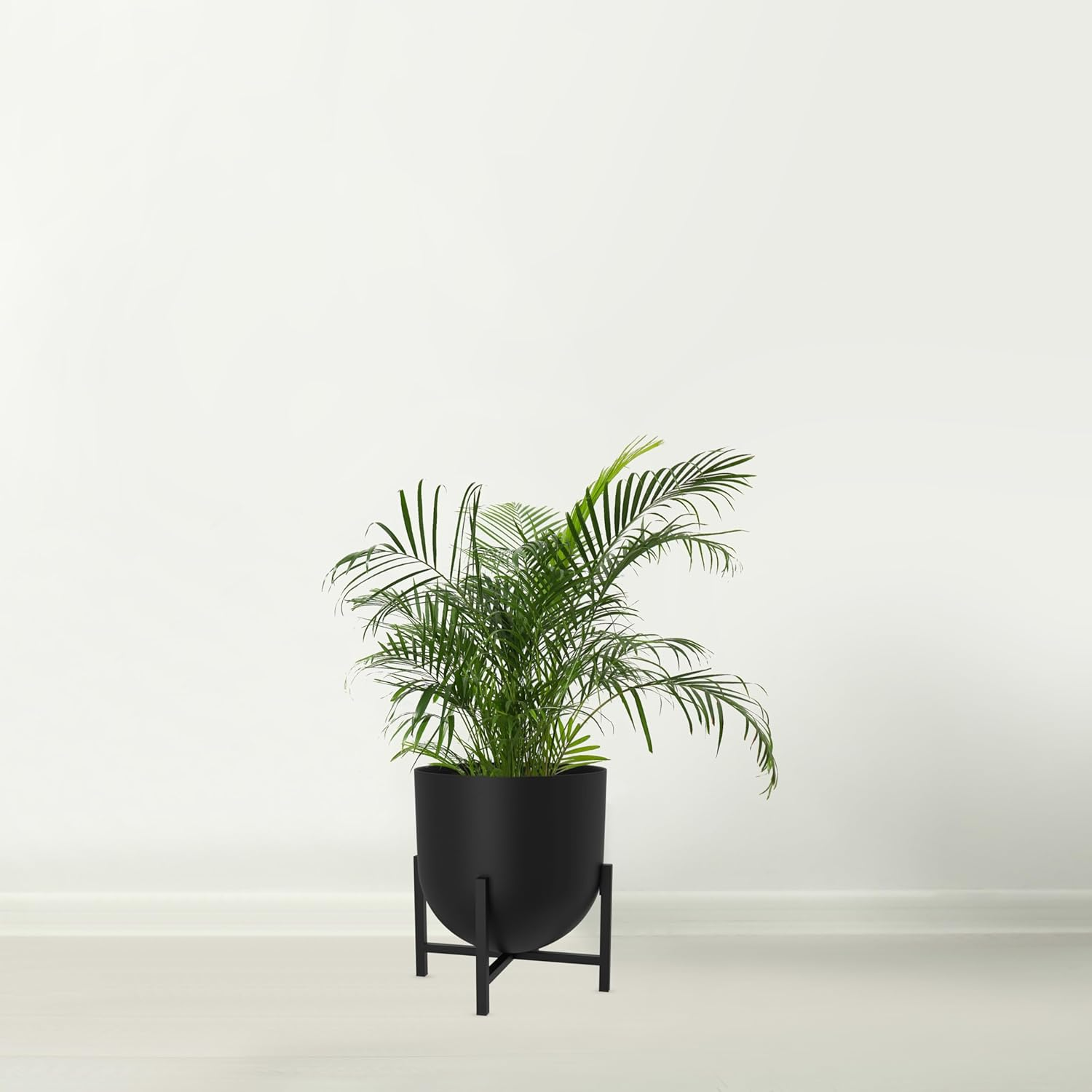 Olly & Rose XL Black Plant Pot with Plant Stand - Metal Plant Pots Indoor Planter 28Cm 11 Inch Large Flower Pot (Black, 28 Cm with Stand) image number 3