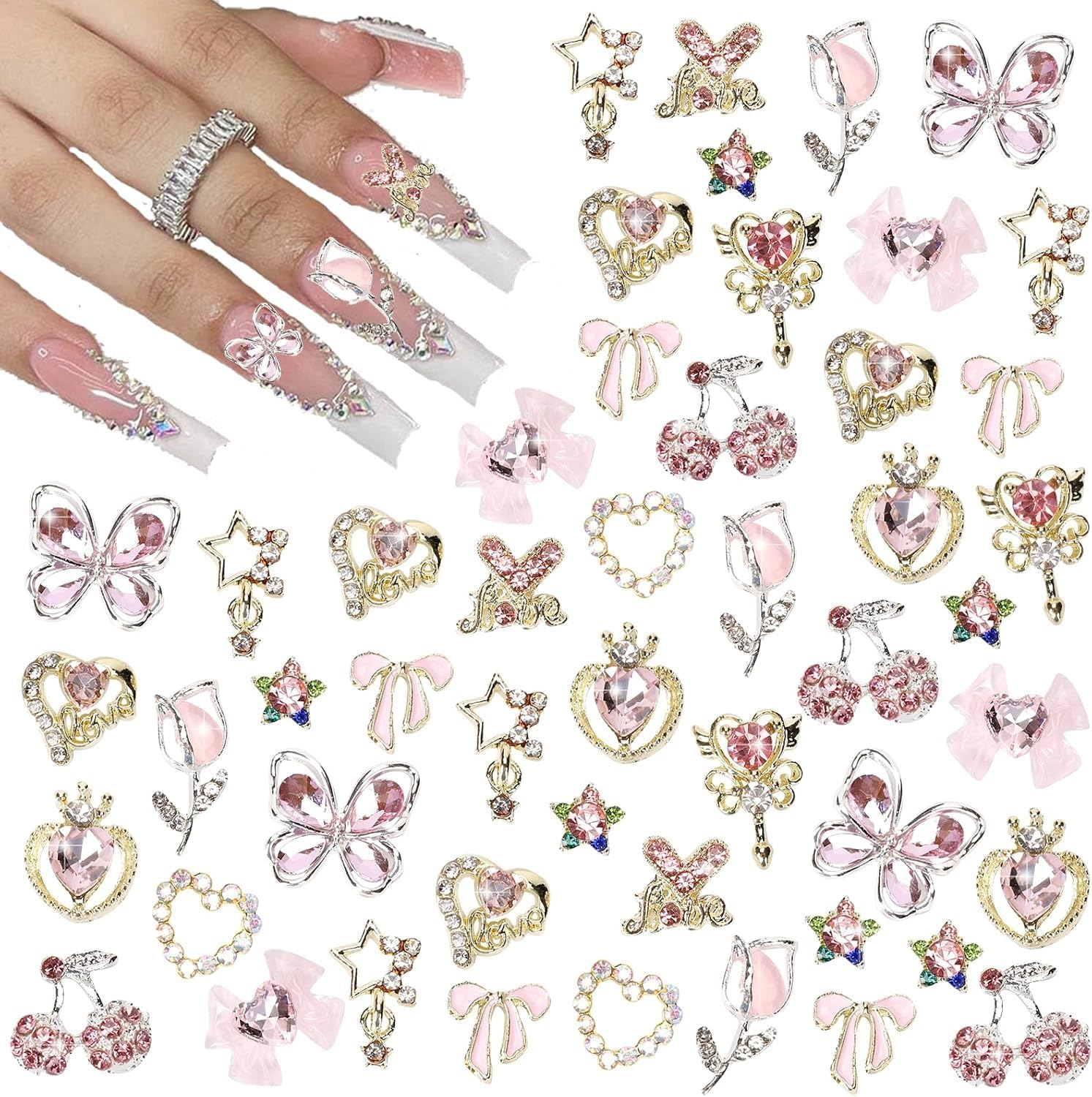 24PCS Nail Charm & Nail Gem Set for 3D Nail Art, Colorful Small Charms, DIY Nail Decoration Compatible with 3D Nail Art, Geiwogwc image number 2