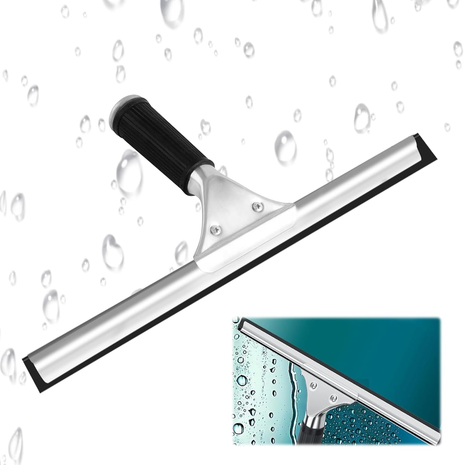 Professional Window Squeegee, 35 Cm Shower Squeegee, Stainless Steel Window Wiper with Rubber Lip, Window Cleaner, Window Cleaning for Shower, Bathroom, Mirror, Glass Cleaning, Tiles, Window Cleaning image number 5