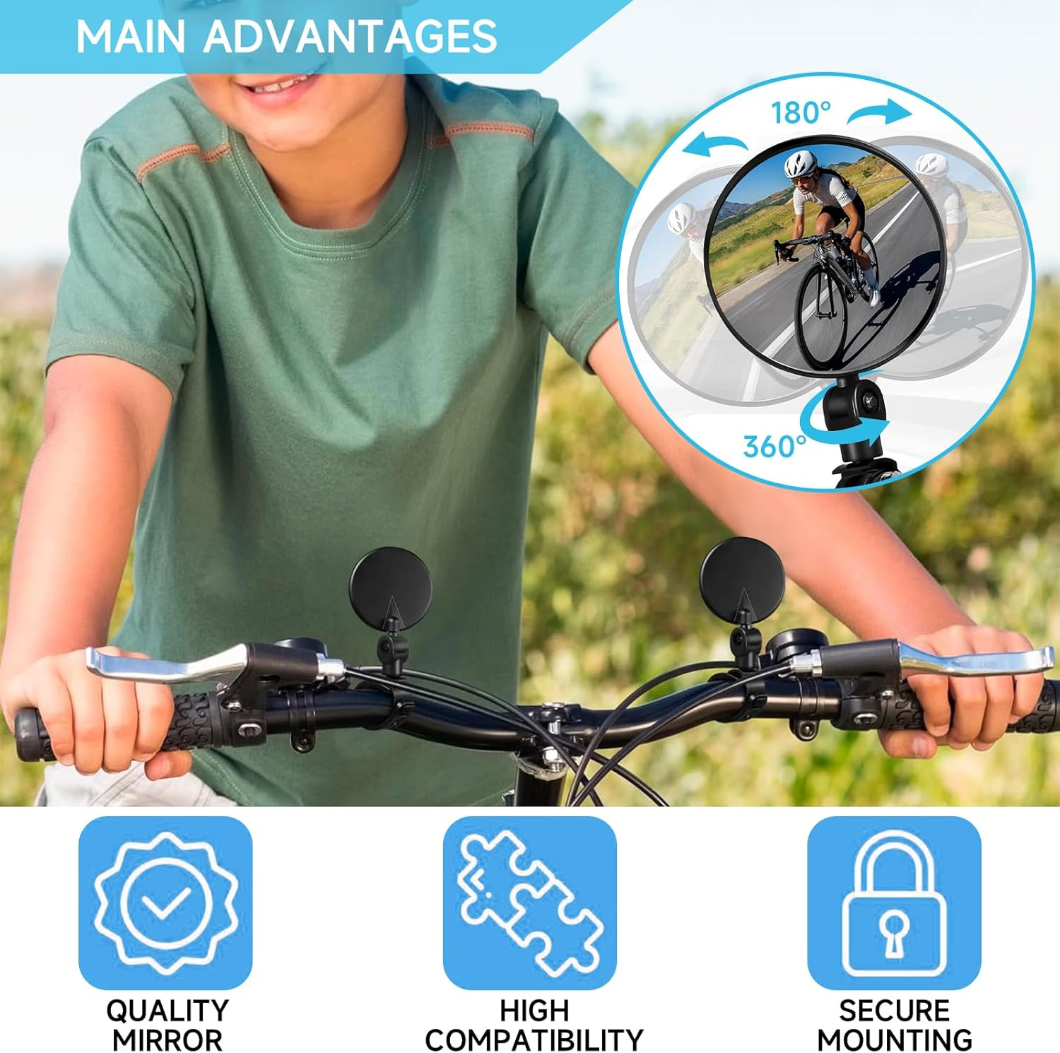 2 PCS Bicycle Mirrors for Handlebars, 360&deg; Rotatable Handlebar Rearview for Mountain Road Bike, Bike Rear View Mirror, Adjustable Bicycle Rear View Safety Mirror, Shockproof Wide Angle Convex Mirror image number 1