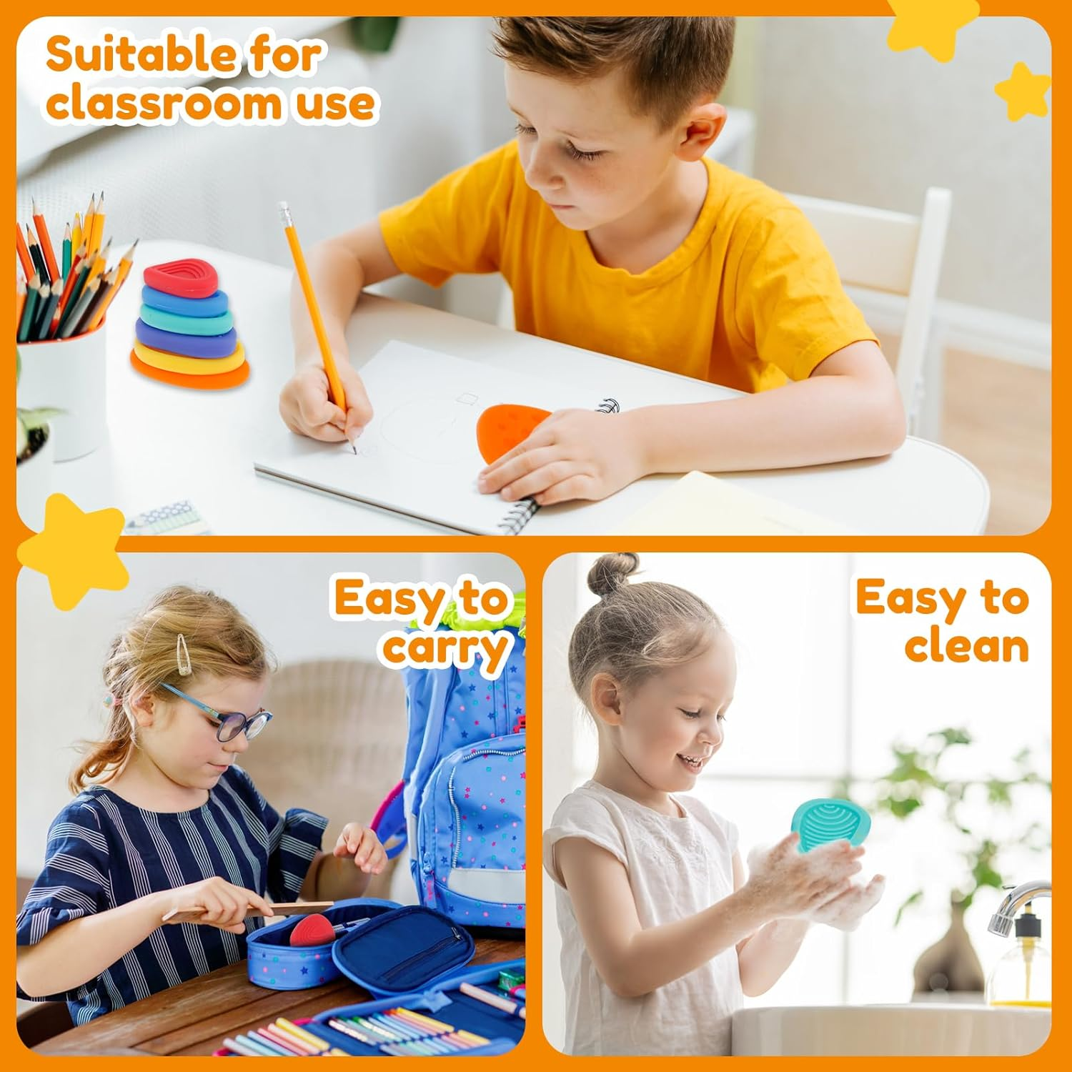 6/18Pcs Silicone Stone Toy,Anxiety Relief Stones,Kid Sensory Stones,Textured Worry Stones,Bright Color Sensory Stones for Students Anxiety Relief (18 PCS) image number 5