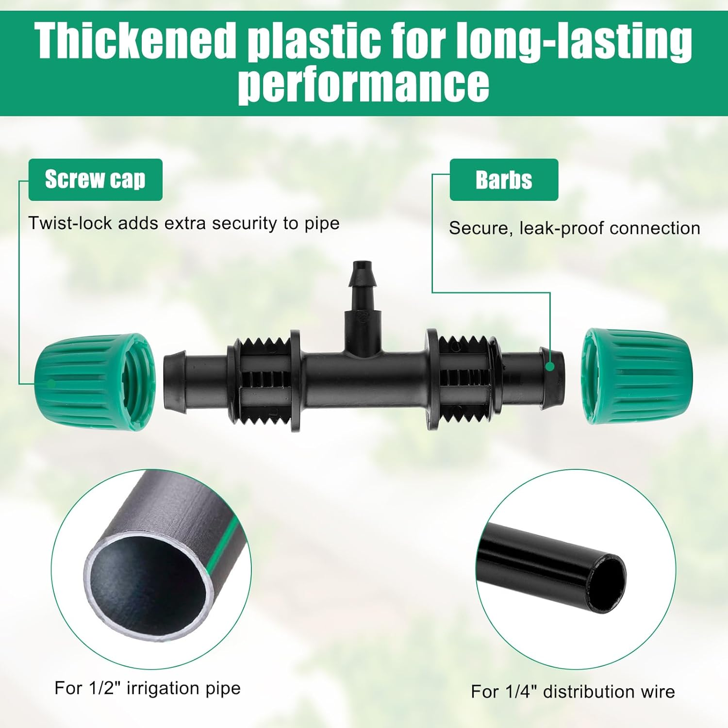 12Pcs 1/2 to 1/4 Drip Irrigation Fittings, Black and Green 1/2 to 1/4 Drip Irrigation Adapter Premium Polypropylene Drip Irrigation Parts 3 Way for Greenhouse Courtyard Lawn