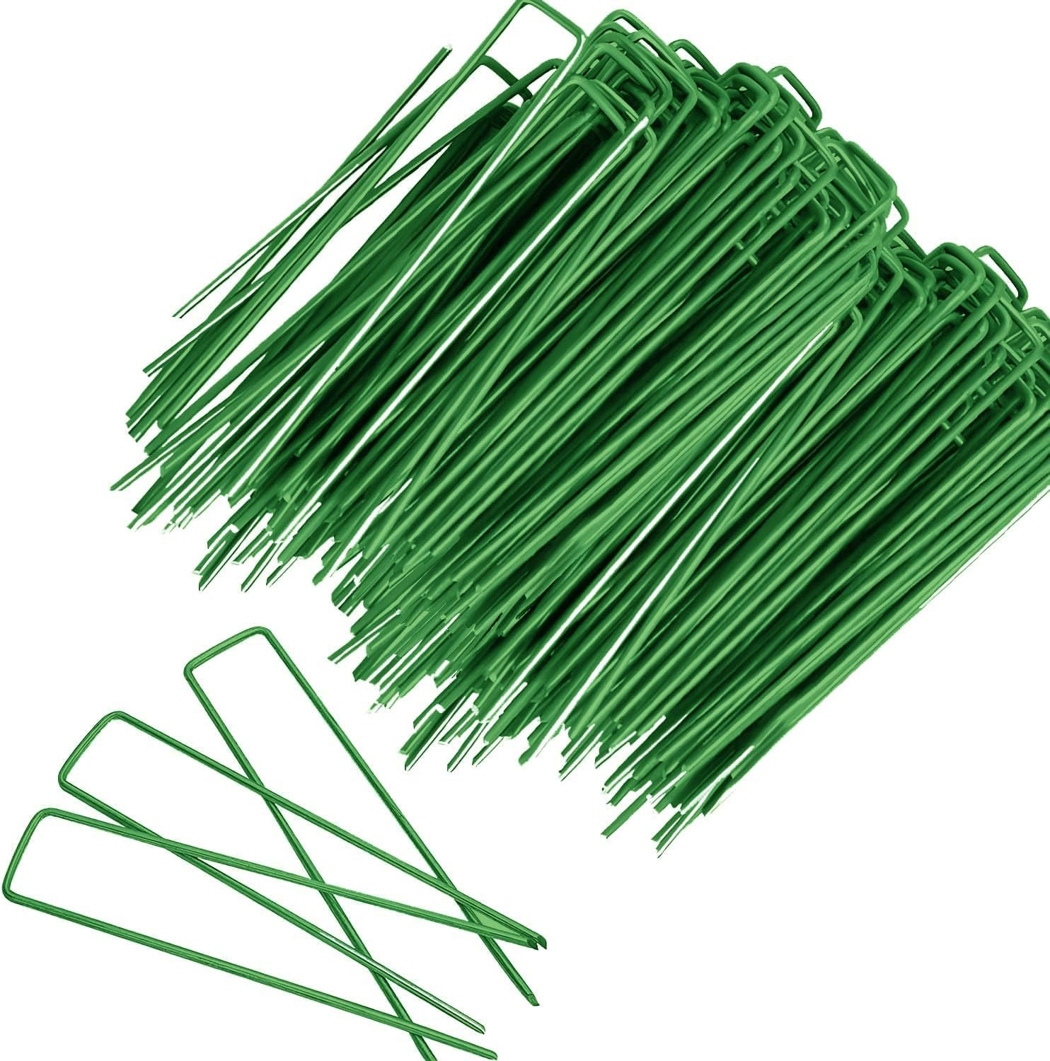 80PCS Garden Turf U Pins,Garden Pegs Pins Ground Stakes Staples Spikes U Shaped Lawn Spikes for Grass Weed Barrier Sod Fabric, Corrosion Resistant(Green) image number 2