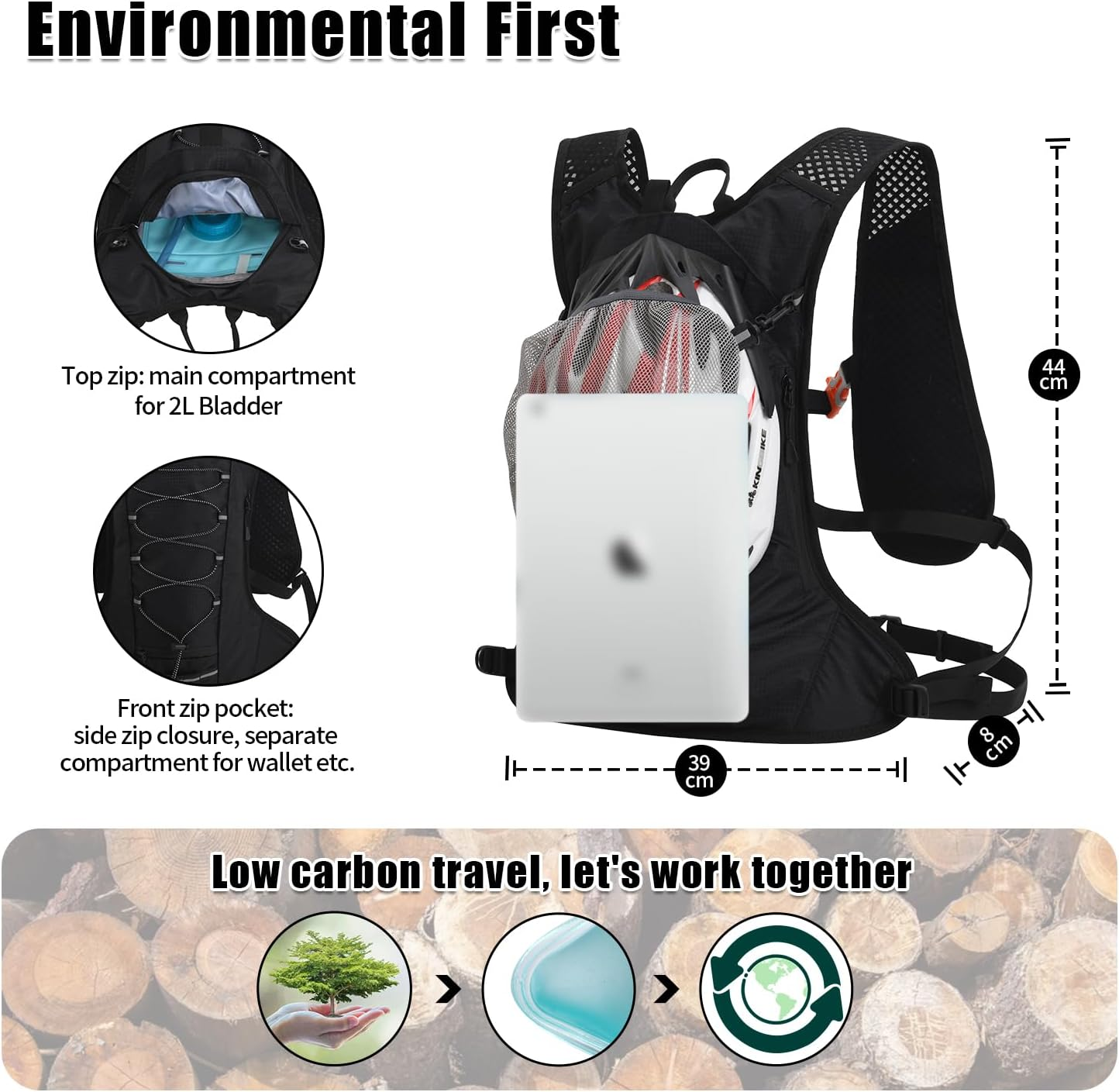Hydration Pack with Hydration Bladder BPA Free|Large Big Cycling Backpack|Bike Backpack for Running Skiing Hiking Cycling|Backpack with Hydration System image number 5