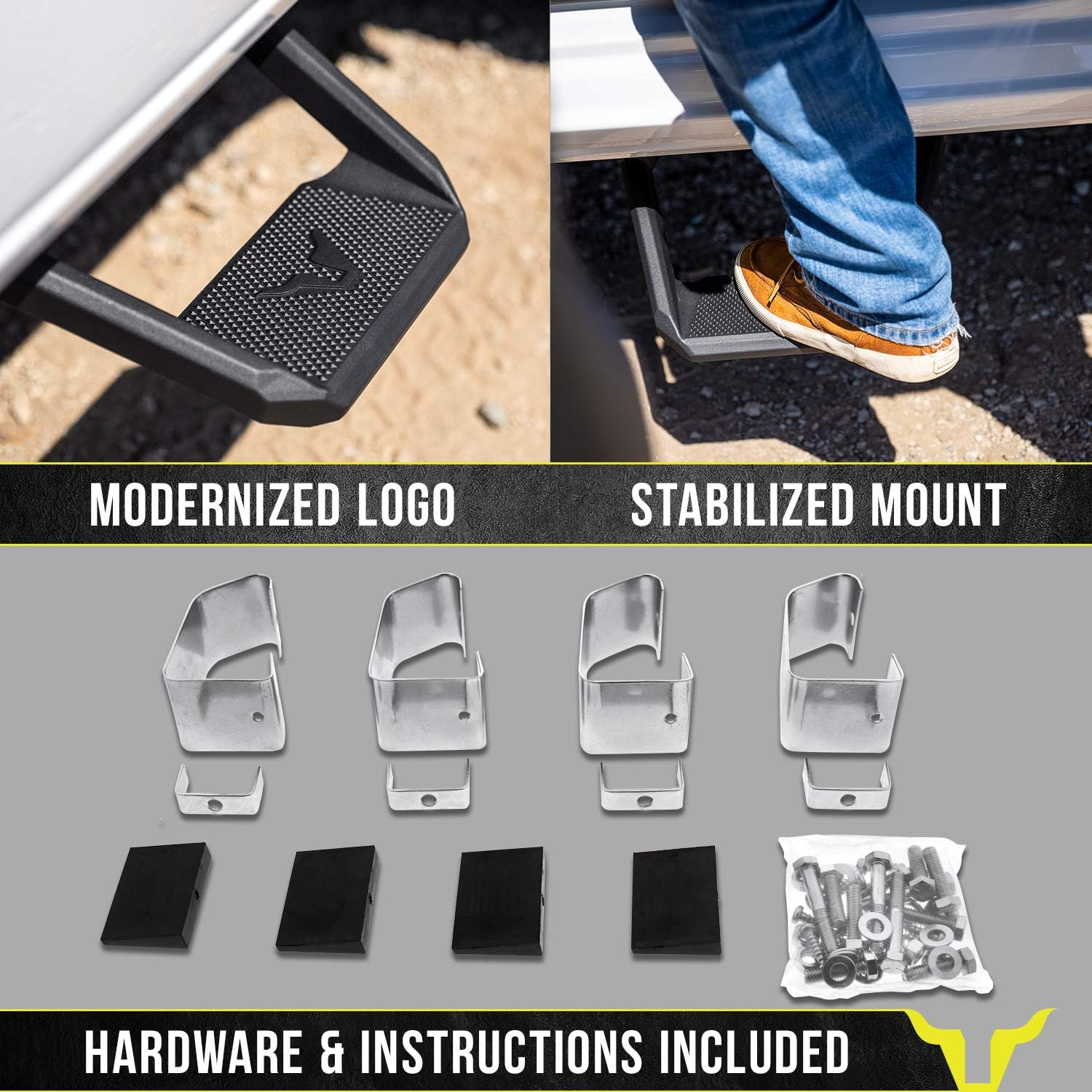 Bully BBS-5002 Black Powder Coated Aluminum Universal Fit Truck Side Step Set of 2 for Trucks from Chevy (Chevrolet), Ford, Toyota, GMC, Dodge RAM, Jeep