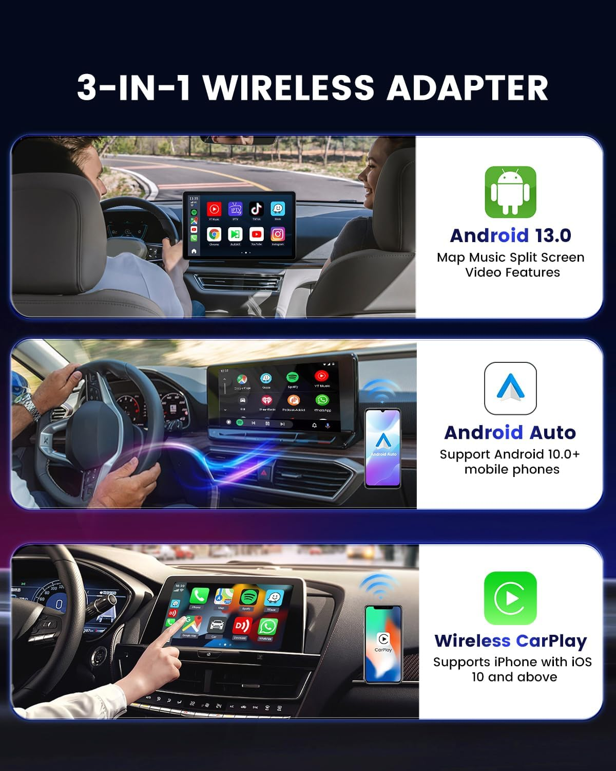 Carlinkit Aibox-Plus Android 13.0 Adapter, 8+128GB Standalone System, Wireless Carplay and Android Car, 3-In-1 Multimedia Box for Cars with Wired Carplay image number 2