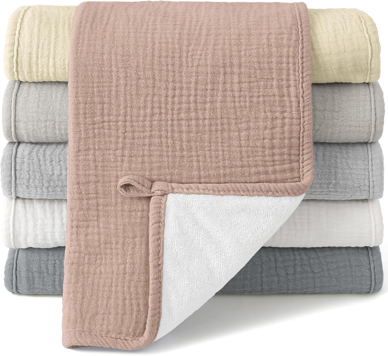 Bearmoss Molleton Cloths Baby 100% Cotton Soft Burp Cloths Baby, Breathable and Extremely Absorbent Muslin Cloth for Absorbent Muslin Cloths 60 X 60 Cm (White Apricot) image number 6