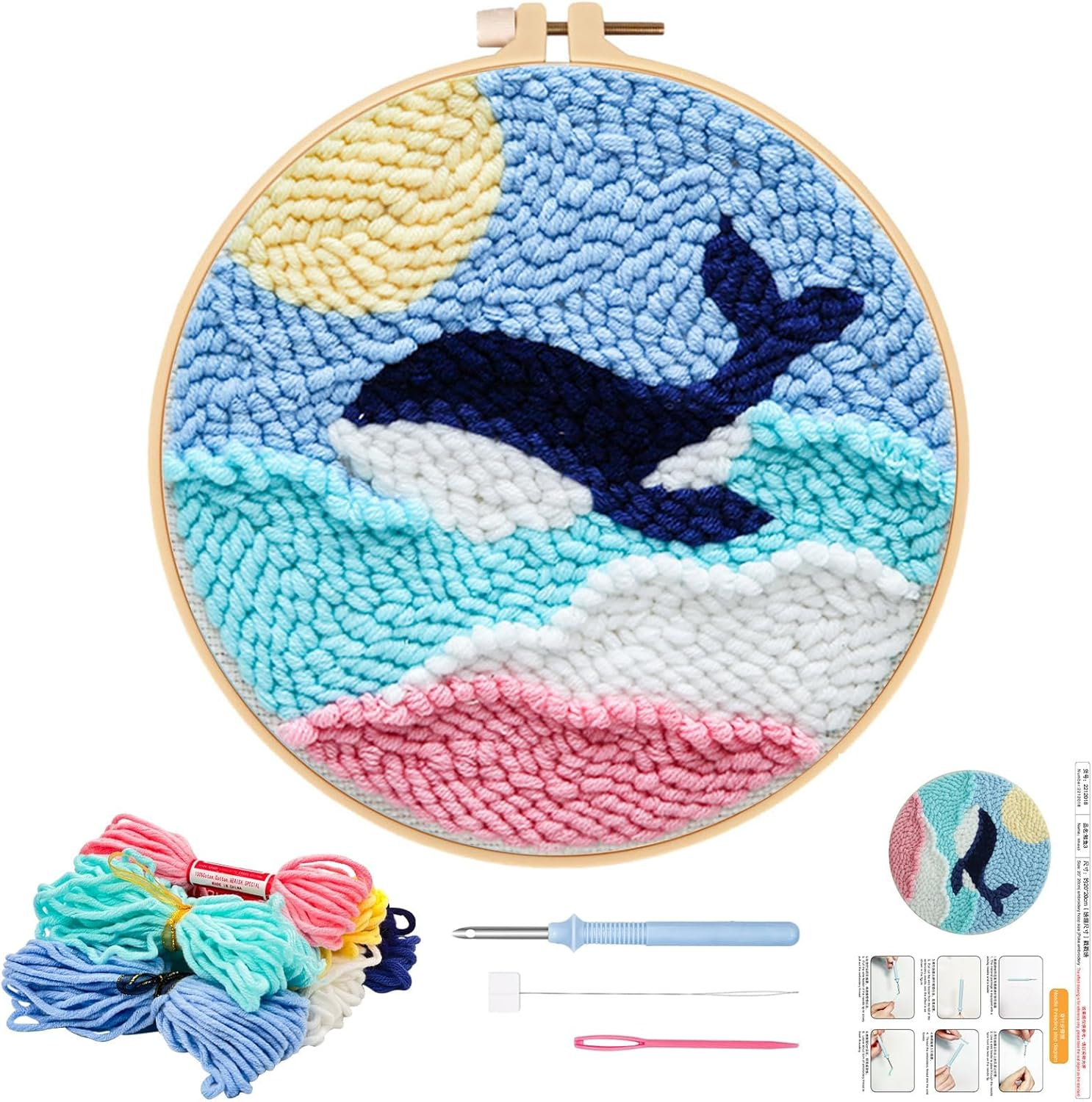 Punch Needle Kit with Whale Pattern Needle Punch Starter Kits for Beginners Handcraft DIY Embroidery Kit DIY Punch Craft for Kids Adults Craft Punch Hoop Kits With image number 2