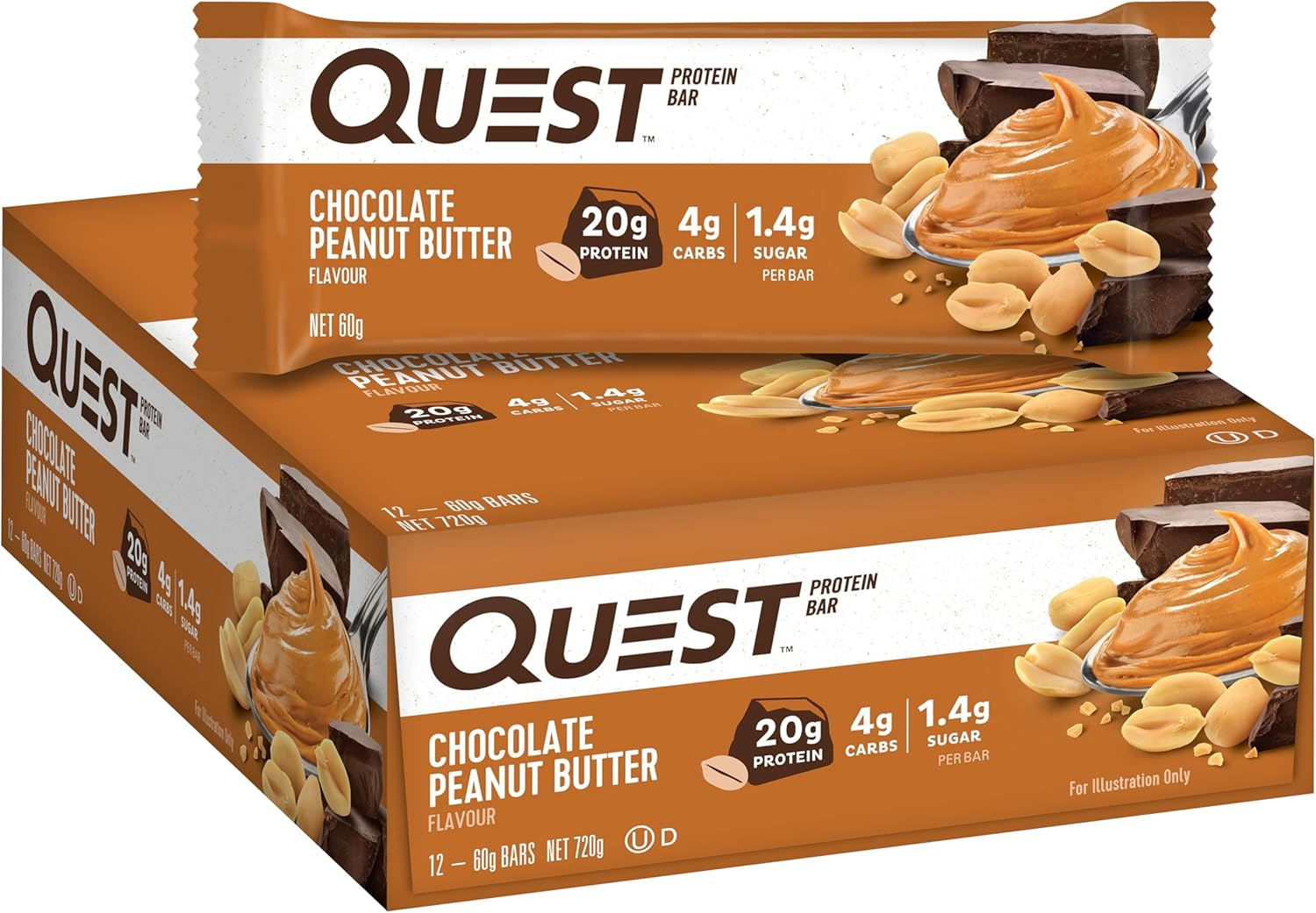 Quest Nutrition Chocolate Peanut Butter Protein Bar, High Protein, Low Carb, Gluten Free, Keto Friendly, 12 Count image number 2