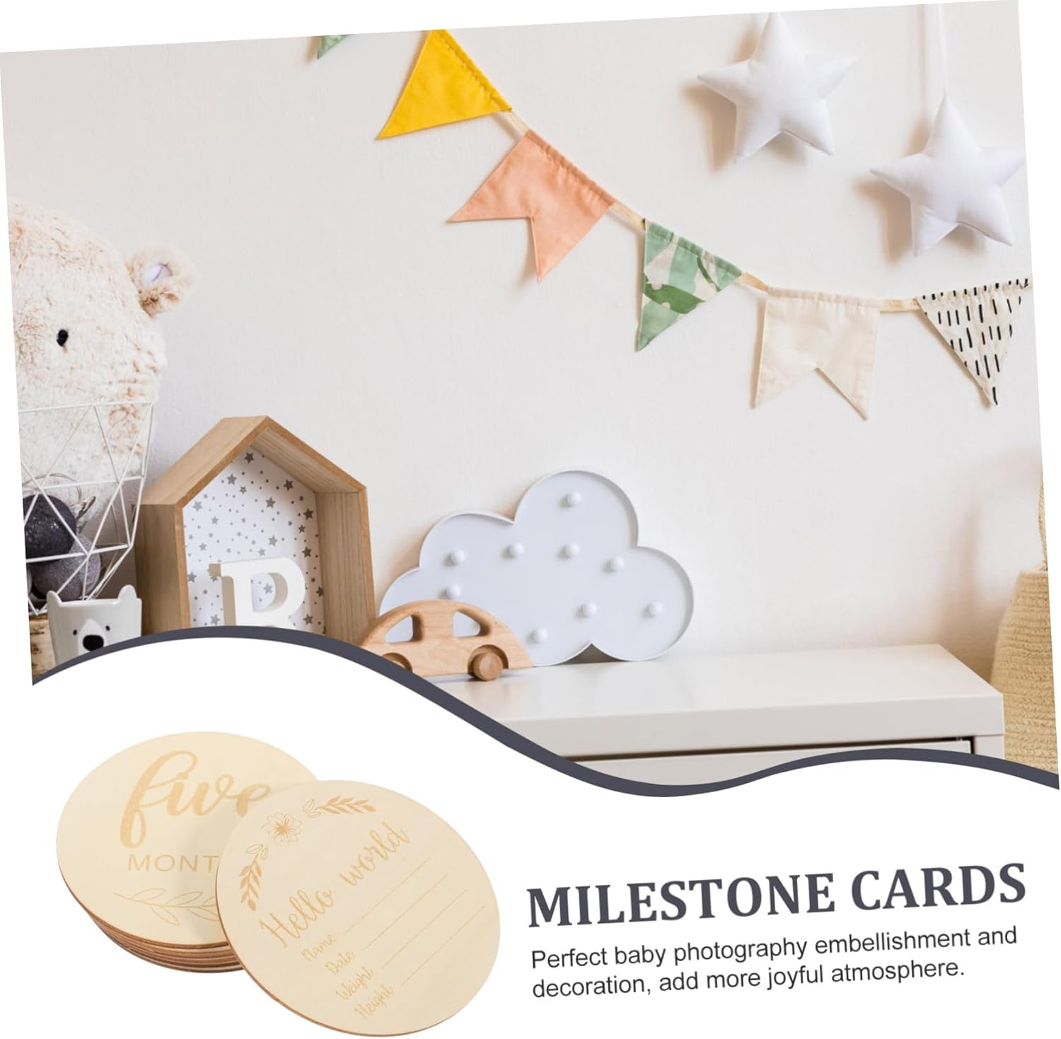 DOITOOL 14Pcs Laser Engraved Wood Chips Milestone Cards round Wooden Monthly Milestone Cards Newborn Photography Prop Growth Signs