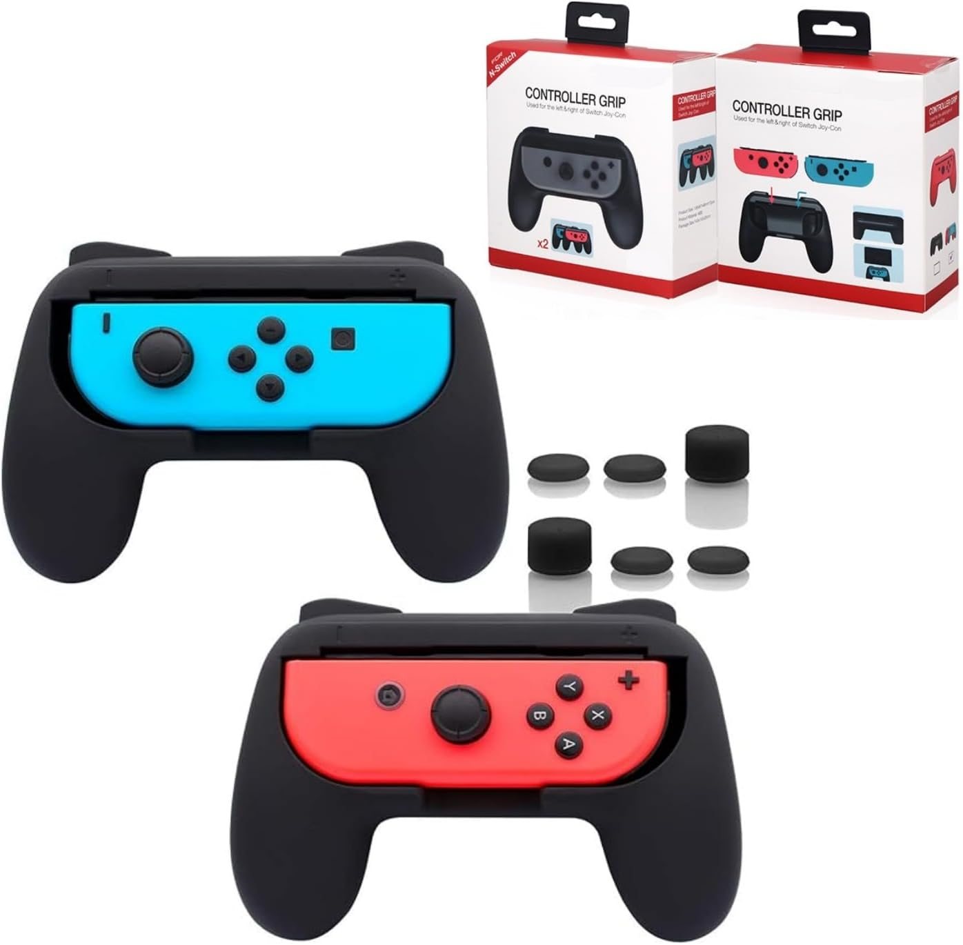 Shoyisenka Nintendo Switch Joy-Con Grips - 2 Pack Ergonomic Handle Kit with Anti-Slip Texture (Black) | Wear-Resistant Controller Accessories