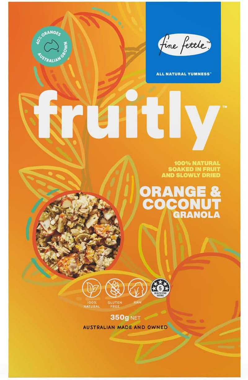Fine Fettle Fruitly Multi Pack (2 X Apple & Sultana, 2 X Pear & Cranberry, 2 X Orange & Coconut). Gluten Free Granola Cereal - Soaked in Real Fruit and Slowly Dried - Made from Raw Seeds and Nuts image number 5