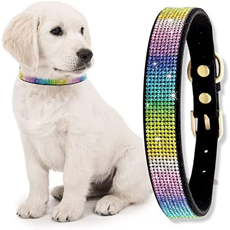 Kalevel Dog Collar Leather Rhinestone Cat Collar Personalized Pet Collar Supplies Adjustable with Metal Buckle Bling Black for Puppies Cats