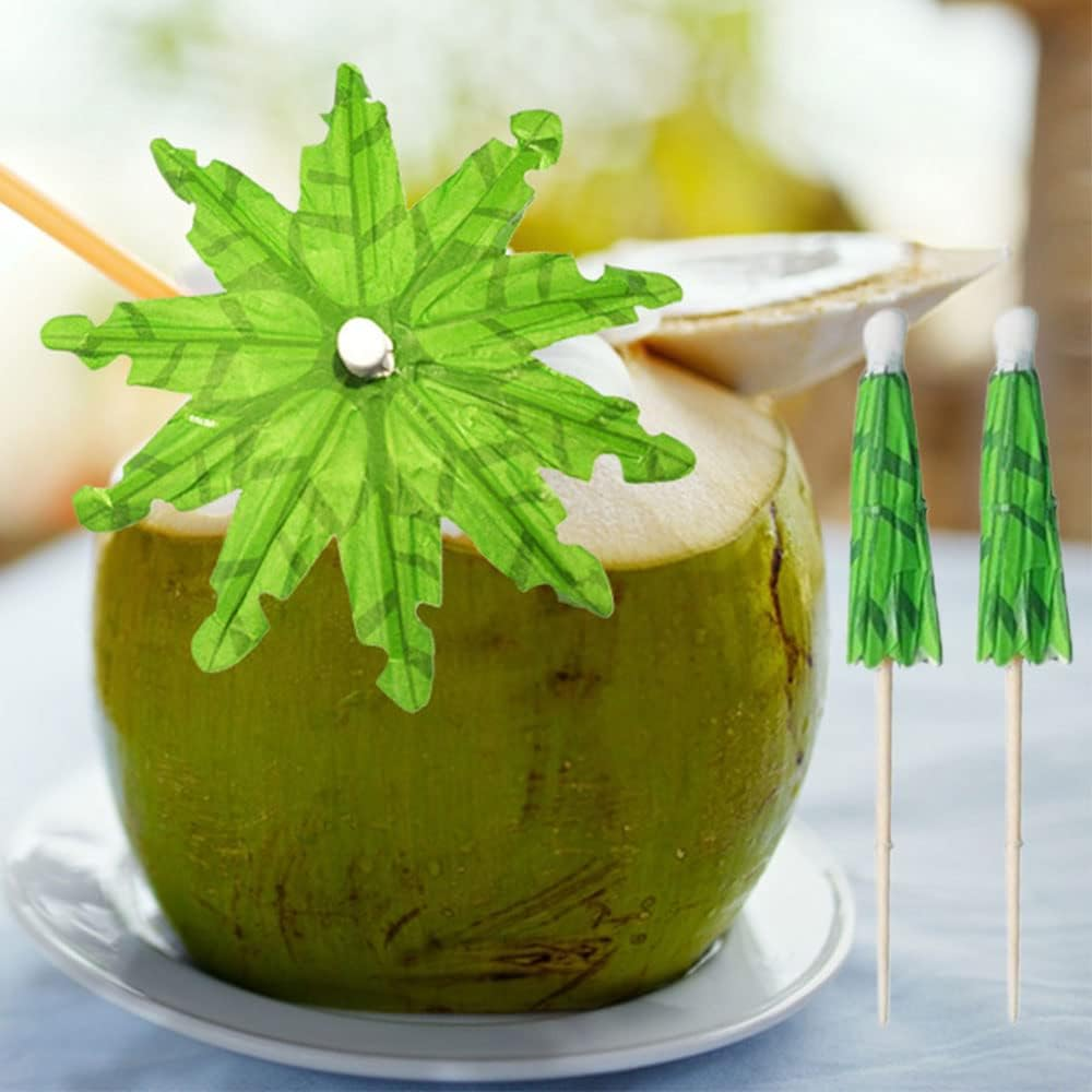 20 PCS Green Tropical Coconut Palm Tree Toothpicks Paper Umbrella Sticks Decorations Cocktail Stick Decorations for Cocktail Ornament Party Bars Drink Food Supplies image number 3