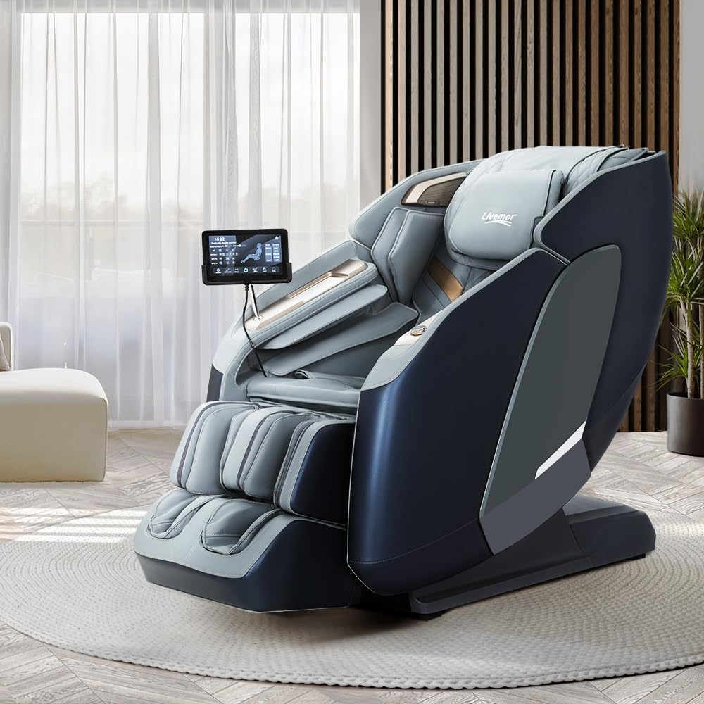 Livemor 4D Massage Chair Electric Massager Head Back, Heating Chairs, Soft PU Zero Gravity Massages Kneading Relaxation Rolling Full Body Foot Massagers Reclining Machine with LED Touch Panel Grey image number 4