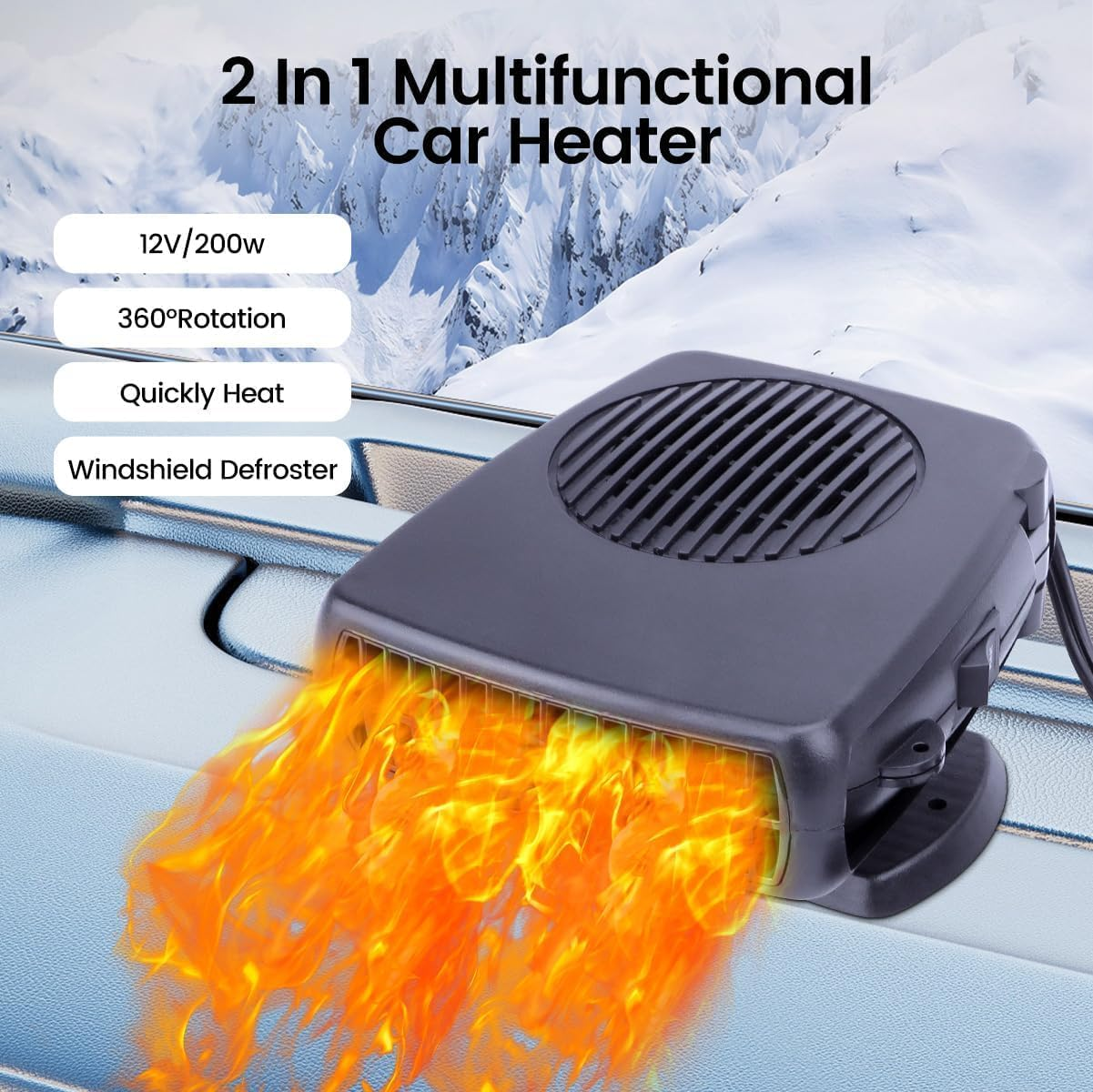 Car Heater 12V, Portable Car Heating/Cooling Fan 2 in 1, Car Windscreen Defogger Defroster Anti-Fog, 360&deg; Adjustable Low Noise for Vehicles image number 1