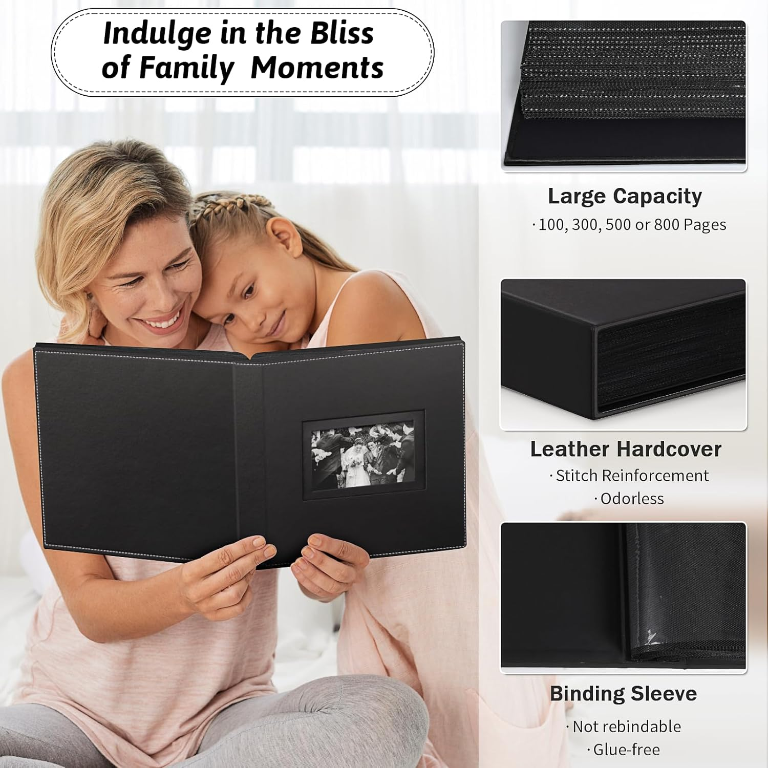 Popotop Photo Album 4X6 300 Pockets with Leather Hardcover Cover, Small Photo Album Holder Book with 50Pcs Pages for Family Travel Wedding Baby Gifts image number 7