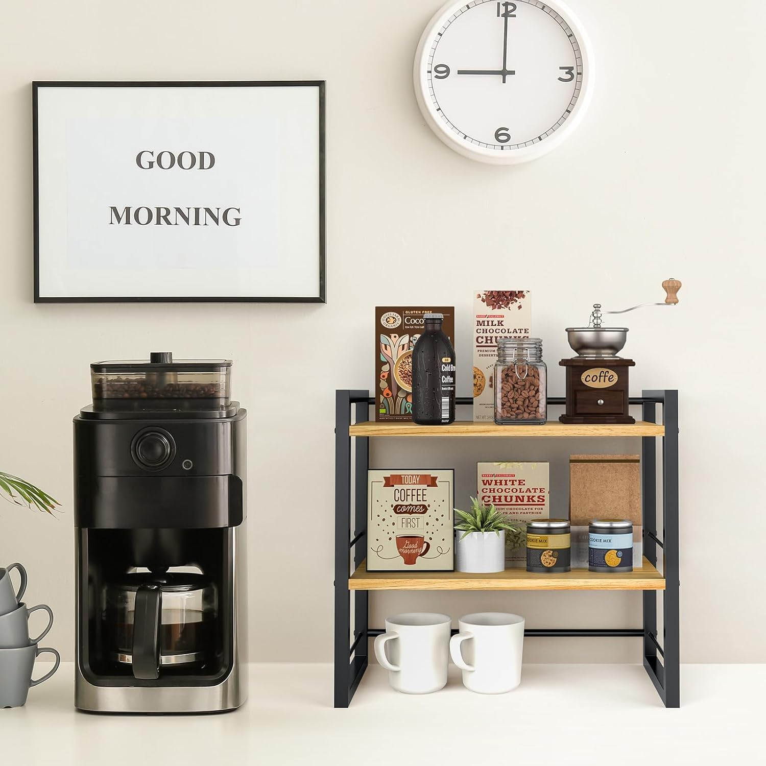 Office Desk Shelf Organizer, Wood Desktop Bookshelf Supplies Storage Rack, Shelf for Top of Desk and Dresser (Black-2 Tier) image number 5