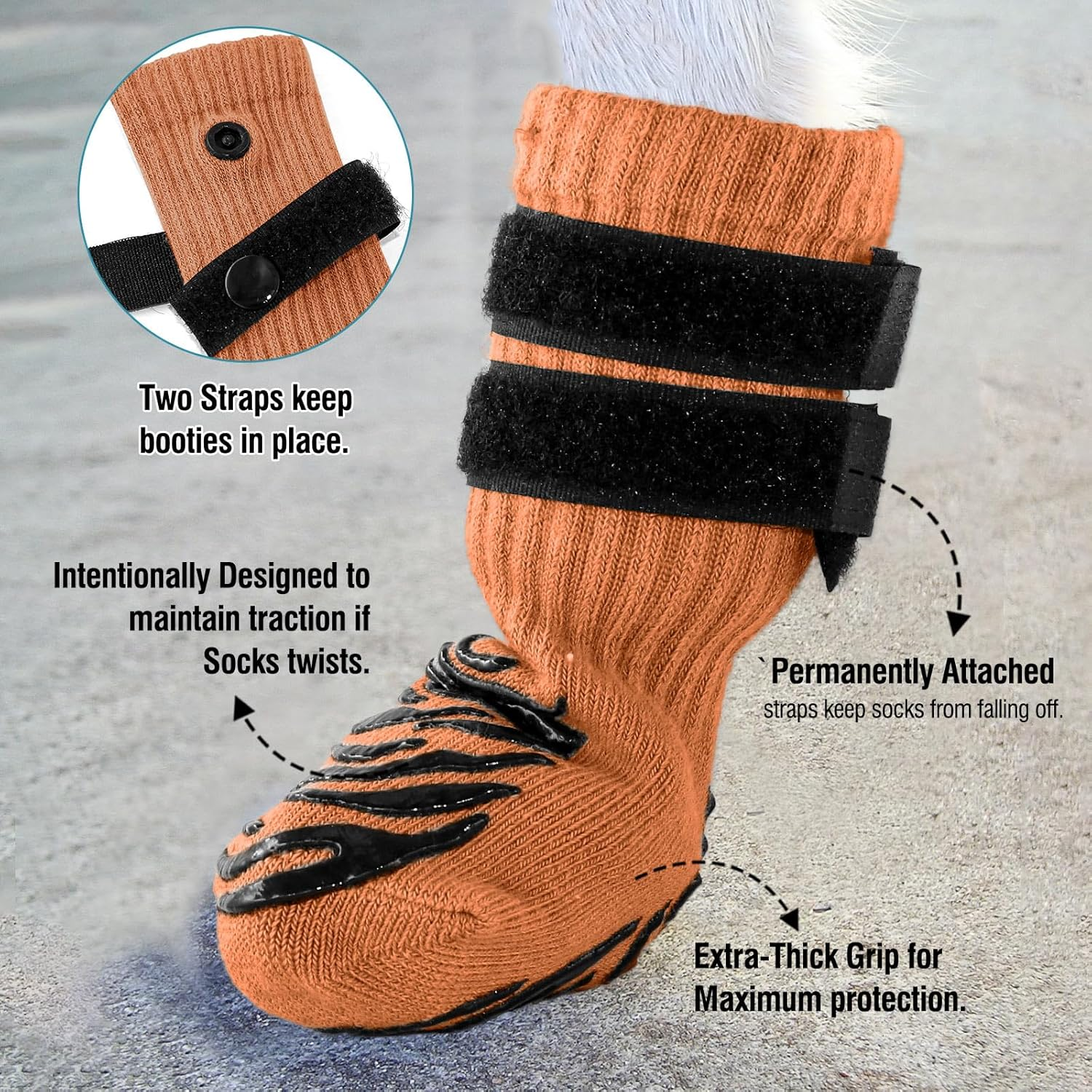 Anti-Slip Dog Socks with Double Sides Grips for Hardwood Floor,Dog Boots to Prevent Licking with 2 Adjustable Straps (Orange, XL)