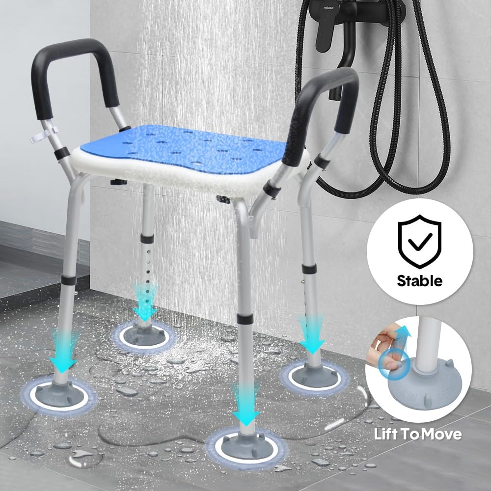 Alston Portable Shower Chair Non-Slip Bench Tub Seat 57-70Cm Height Adjustable Stool Max Load 125Kg with Removable Arms for Adults Elderly Disabled Safety image number 6