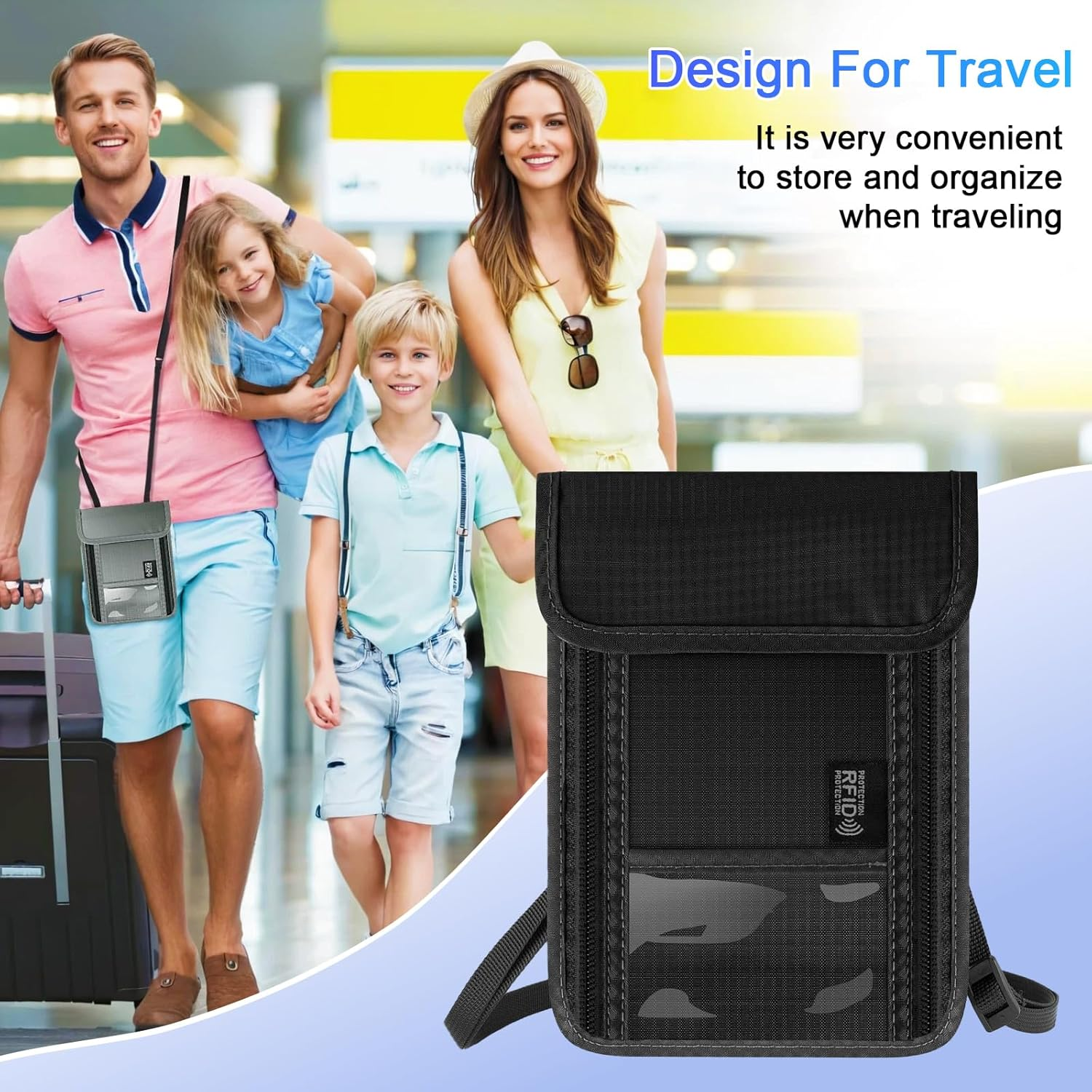 Ruiyuan Passport Wallet RFID Passport Holder Travel Essentials Travel Wallet and Passport Holder Travel Gifts Multiple Card Slots Can Be Carried Crossbody for Easy Carrying (Purple) - Deep Blue image number 2