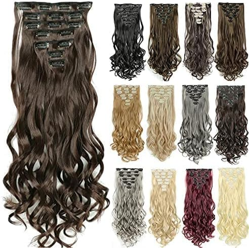 IMISSU 22 Inch 7PCS Set Long Curly Clip in Hair Extensions Natural 16 Clips Full Head Hair Extension Hairpiece for Girl (Copper) - Black Brown image number 4