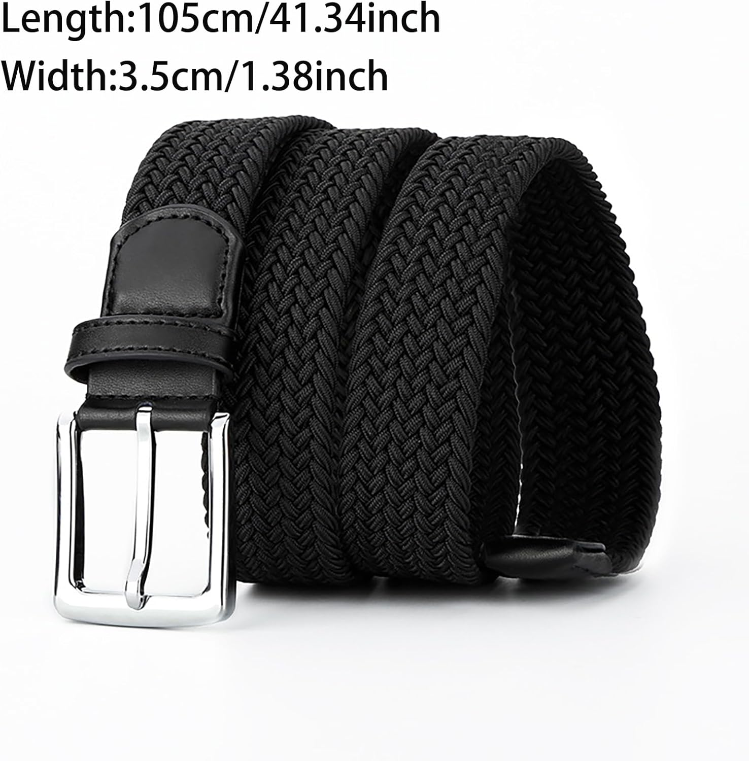 LJJCSFF Mens Braided Stretch Belt Elastic Woven Belt Fabric Golf Belt Cloth Work Belt Hunting Pants Belt Casual Jeans Belt Black, Black image number 1