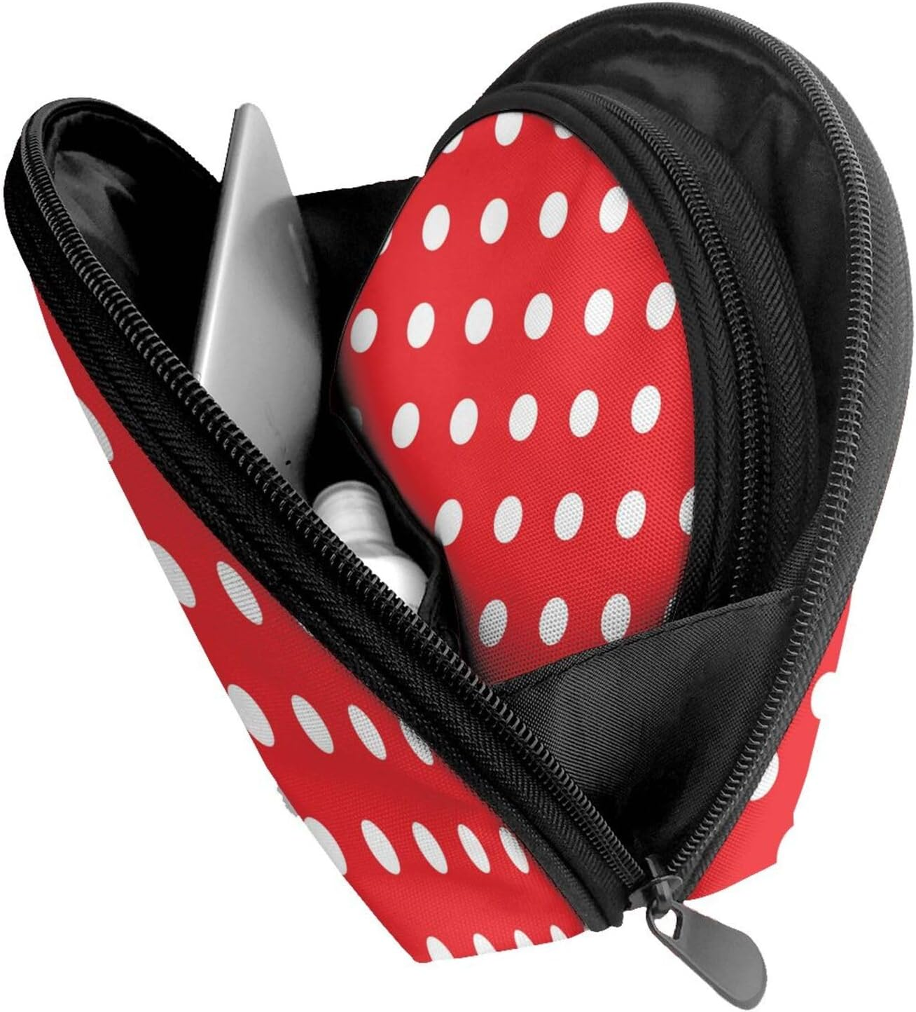 Cozimangoe Coin Pouch Makeup Bags Set, 2 Piece Shell Shape Cosmetic Bag with Pockets for Daily Travel Handbag Lipstick Keys Toiletry, Personalized Print White Polka Dots on Red image number 1