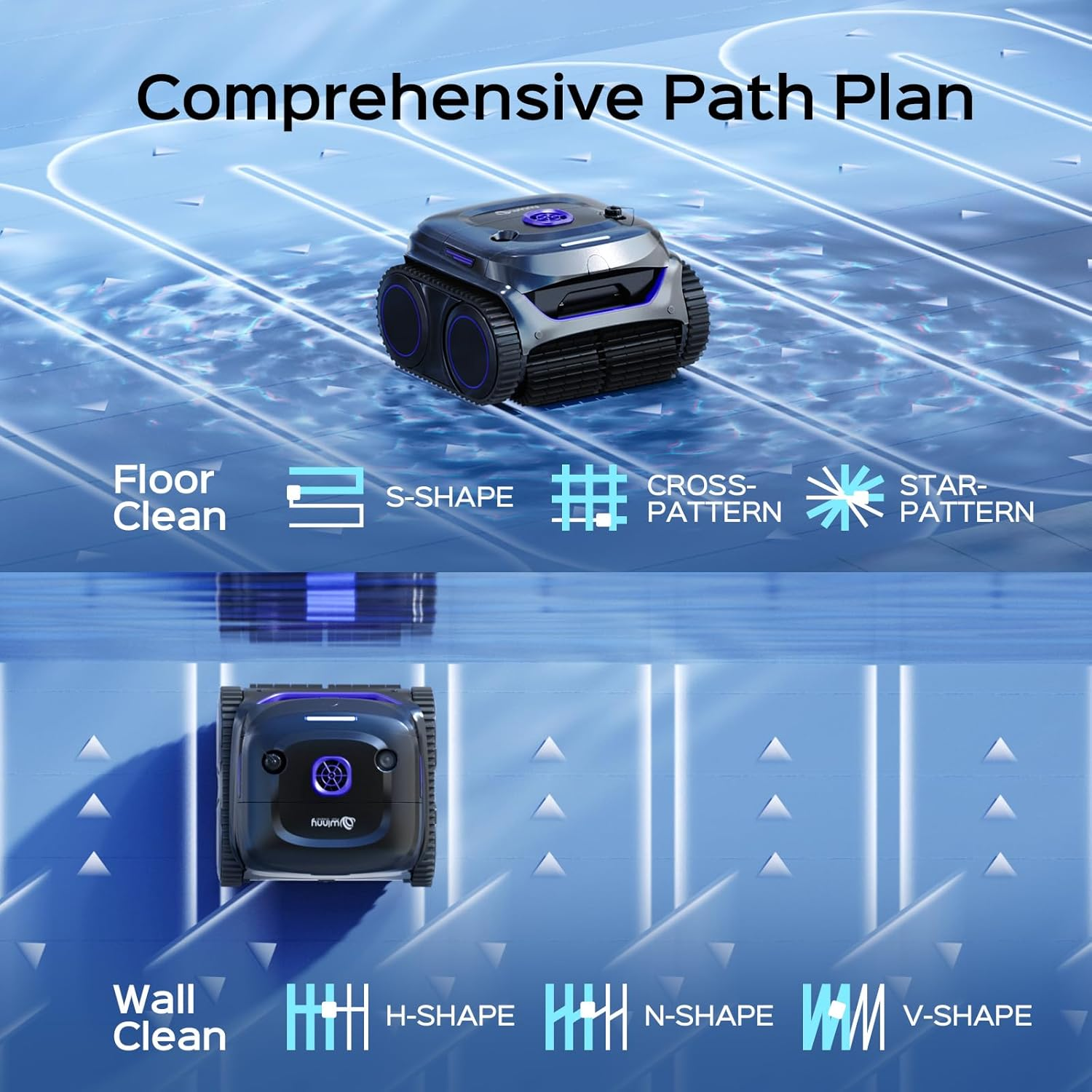 Winny C2 Cordless Robotic Pool Cleaner, 7 Mode Pool Vacuum Robot for Inground Pools up to 200 M2, Wall & Waterline Cleaning Wtih Ultra-Fine Filtration, Powerful Suction image number 4