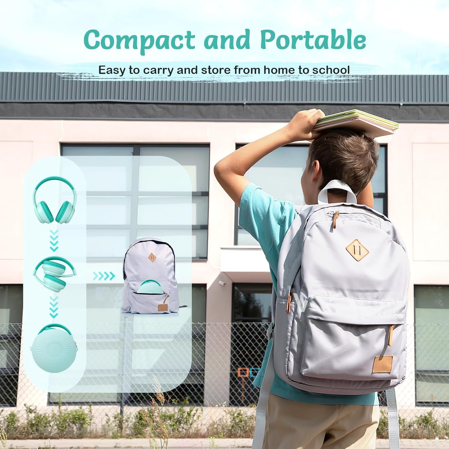 Active Noise Cancelling Headphones for Kids, 60H Playtime, Wireless Bluetooth Over-Ear Blue Headset Built-In Microphone for Home/School/Travel/Party - Includes Portable Case (Green)