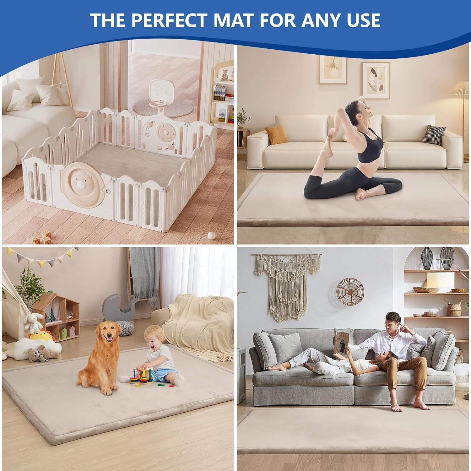 Baby Play Mat, Coral Velvet, 3Cm Memory Foam, Non-Slip Nursery Rug, Extra Large Floor Mat for Tummy Time, Crawling, Yoga, Tatami Style Living Room (1.5 * 2M) image number 5