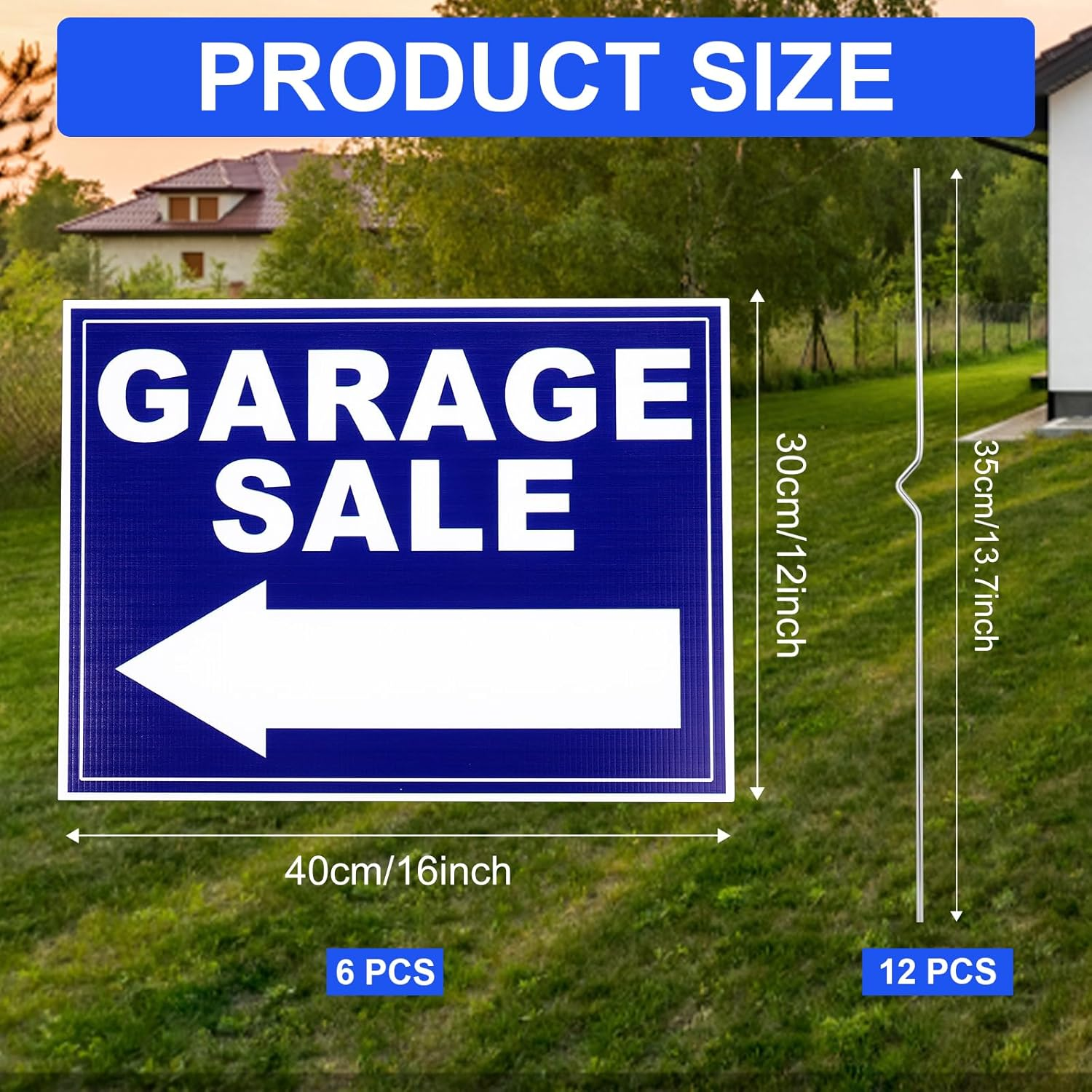 6Pcs Garage Sale Sign, Garage Sale Arrow Signs Supplies with Stakes, 16X12 Inch Double Sided Yard Sale Signs Waterproof Garage Sale Sign for Sales Event (Blue) image number 5