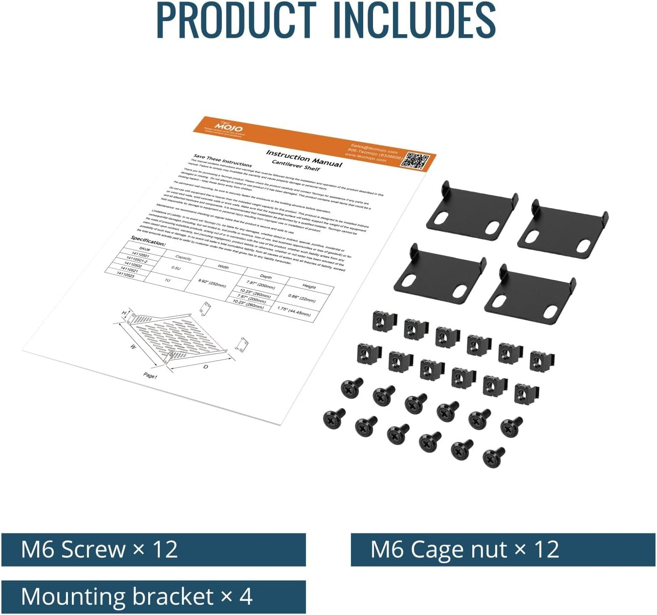 Tecmojo 2 Pack 0.5U Rack Shelf, 10 Inch 200Mm Depth Server Rack Mount Shelf Vented Cantilever Tray, Metal Shelves for 10 Inch Server & Network Cabinet, Weight Capacity 10 Kg, Black image number 3