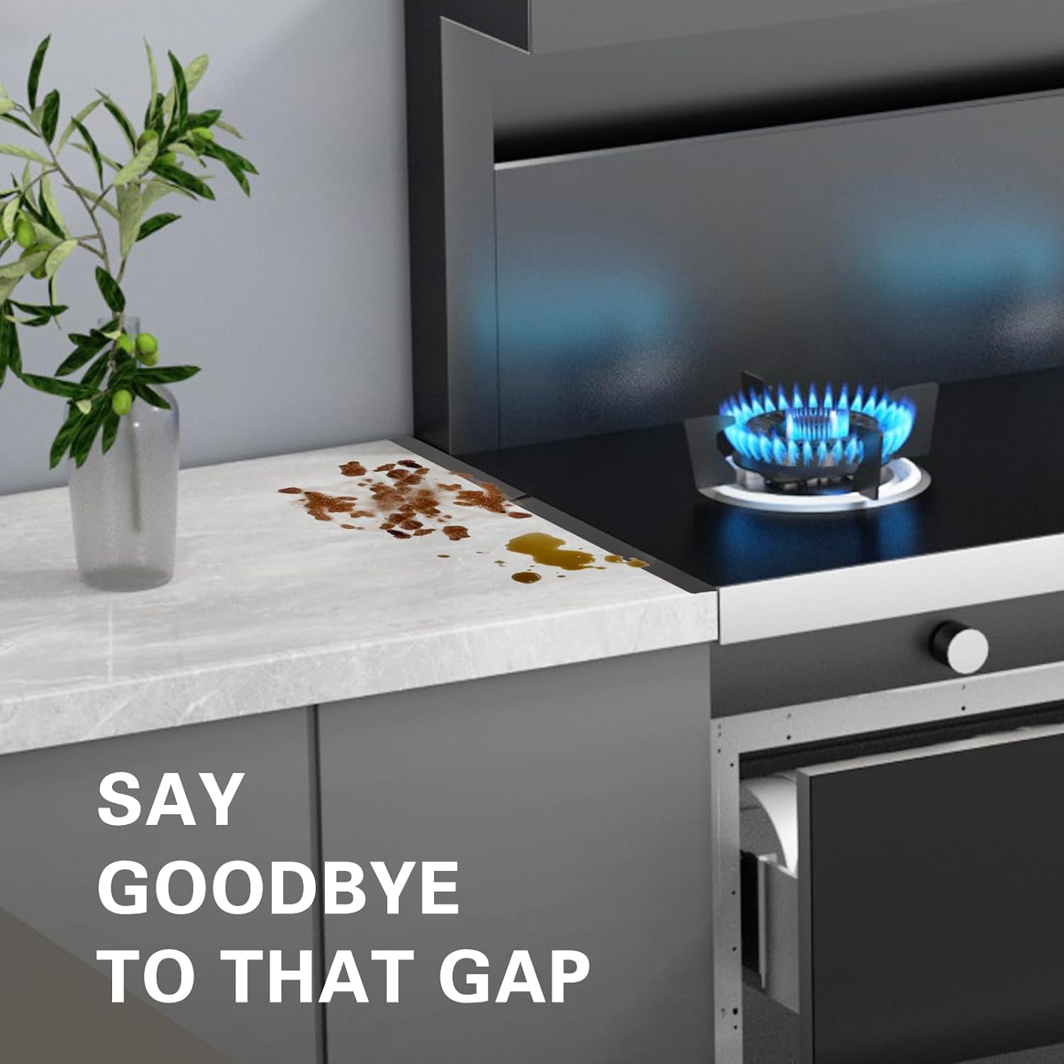 2PCS Stainless Steel Stove Gap Covers, Adjustable Oven Side Gap Filler Heat Resistant Easy Clean Stove Gap Filler for Kitchen Oven Counter Side Gap, Adjustable Length 13.8" to 27.6" (Black) image number 3