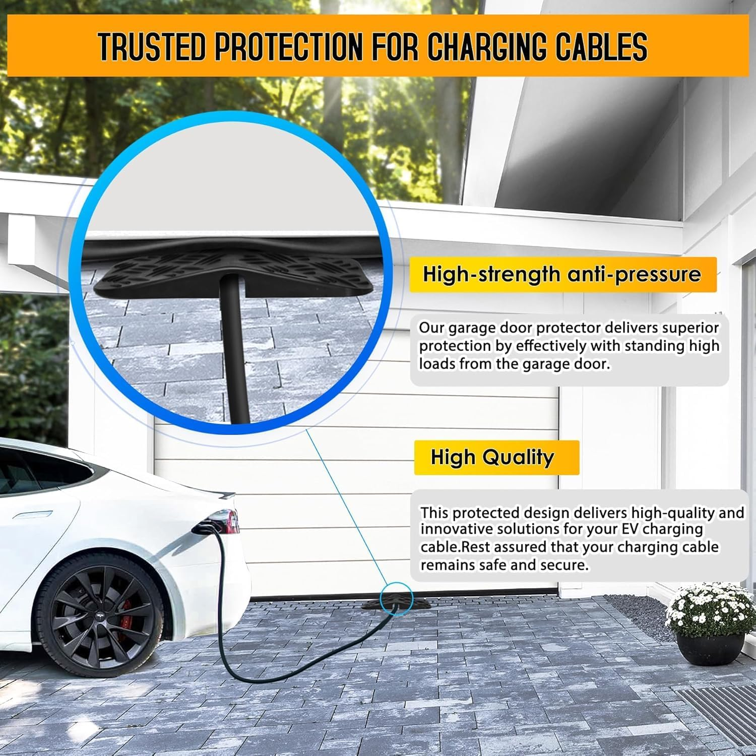 EV Charger Cable Protector Passage Garage Door Gap Design Soft Rubber Heavy Duty for All Mobile Chargers and Wall Connections image number 6