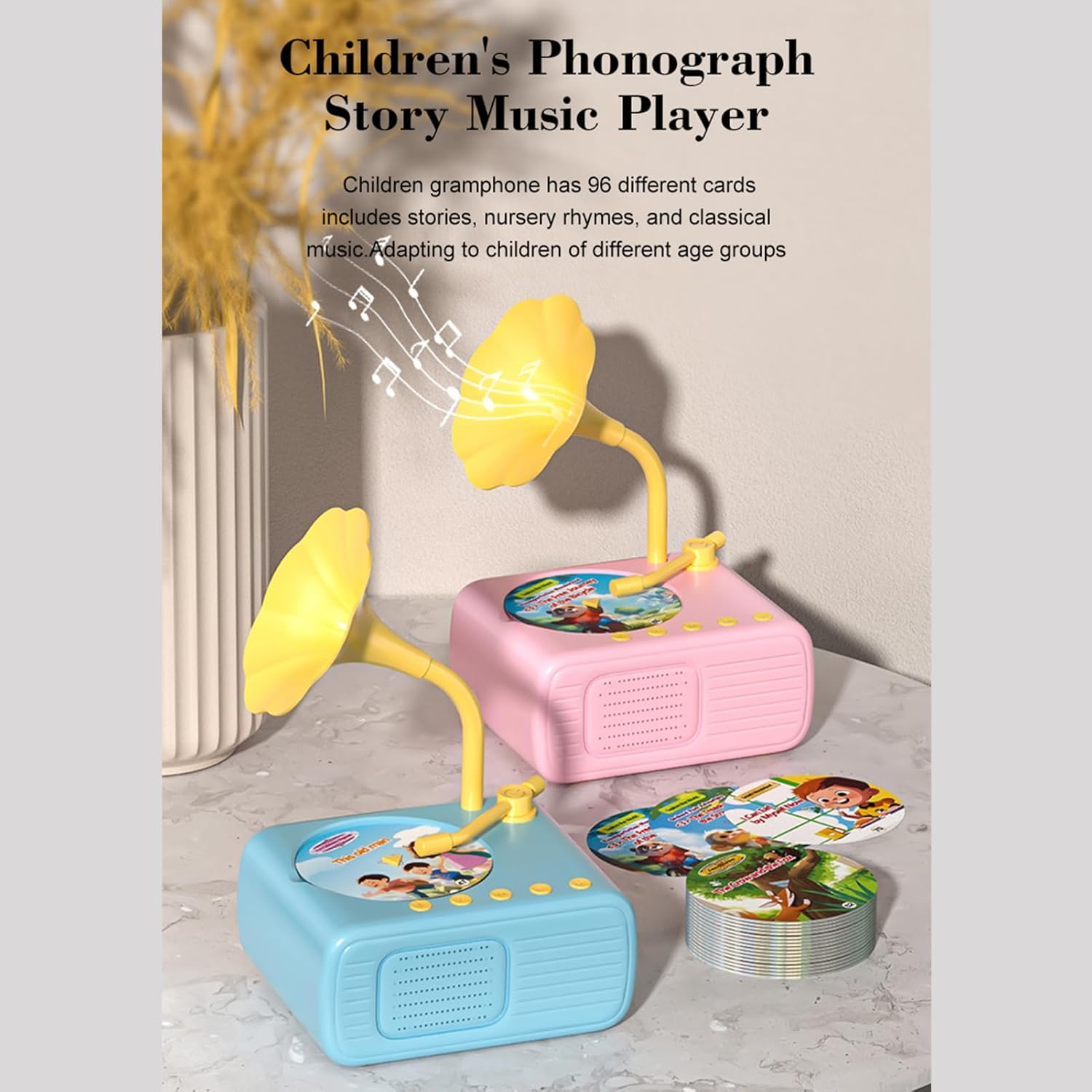 Sweako Kids Gramophone with 96 Cards, Kids Phonograph Record Player, Kid Phonograph Book with Sound, Musical Sensory Toy with Story Music Player for All Boys and Girls Aged 3-12 (Pink) image number 5