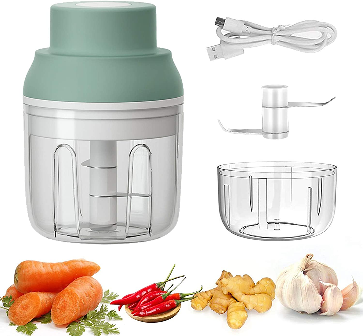 Electric Garlic Chopper, Kenpiko Powerful Mini Chopper, Rechargeable Electric Mini Garlic Chopper for Vegetable/Onions/Meat/Salad, 250ML/100ML, 2 Stainless Steel Blade, Waterproof, BPA Free image number 3