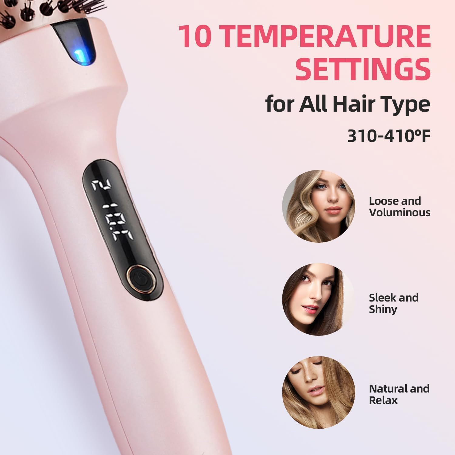 Infrared Heated round Brush 1.5Inch Ionic Thermal Hair Curler Combs for Dry Hair Curling Volumizing LED Display Smooth Styling Ceramic Brush image number 4