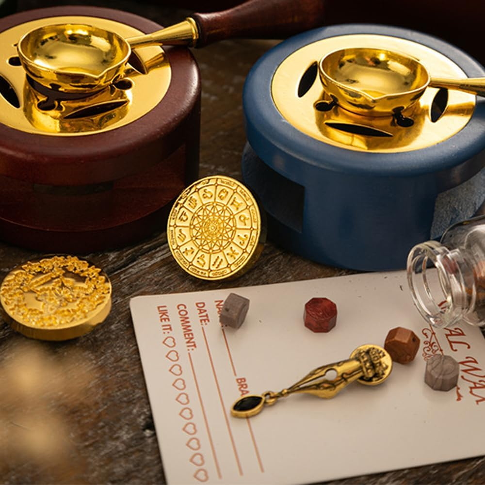 Generic Wax Seal Kit with 6Pcs Seal Stamp, Bottle of Wax Beads, Spoon, Candle, Wax Melt Warmer for Christmas Vintage Envelopes Letters Mailing Crafts Envelopes Letter Cards Wedding image number 5