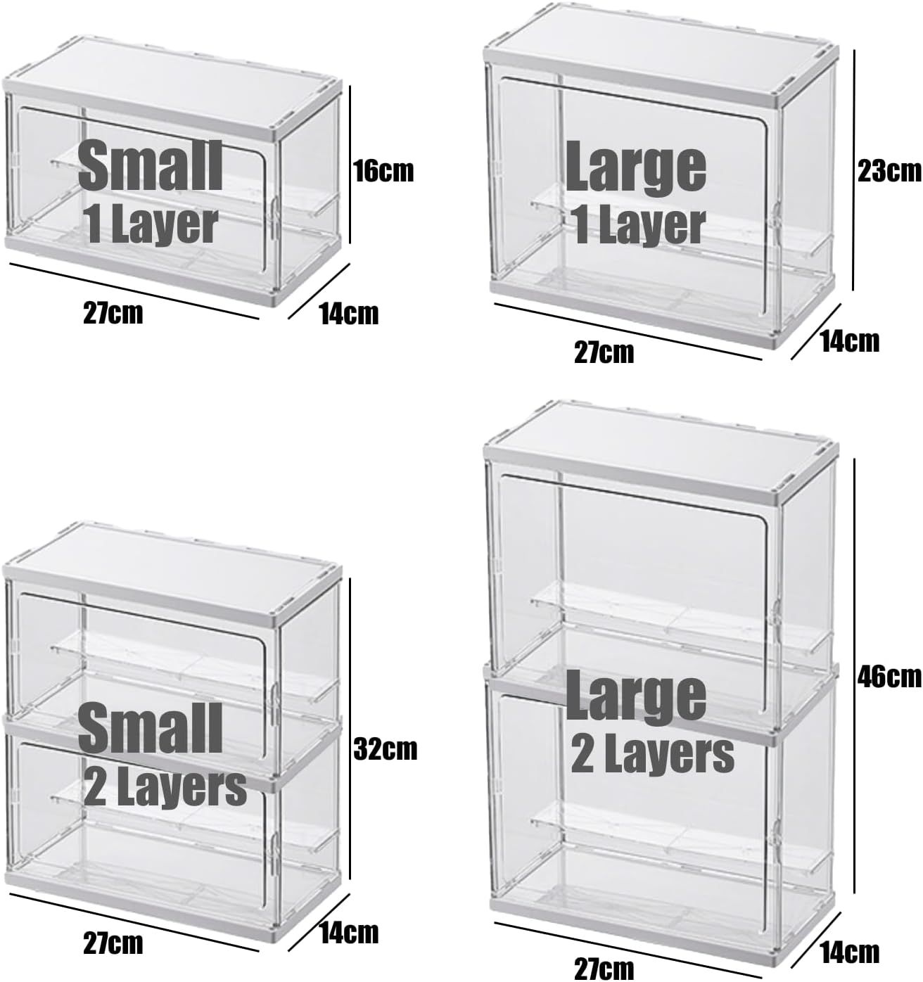 Toy Display Storage Box Acrylic Clear Display Case PET Transparent Case Figure Display Dust-Proof Cabinet Doll Toys Organizer Case Countertop Cube with Removable Ladder (Large - Two Layers)